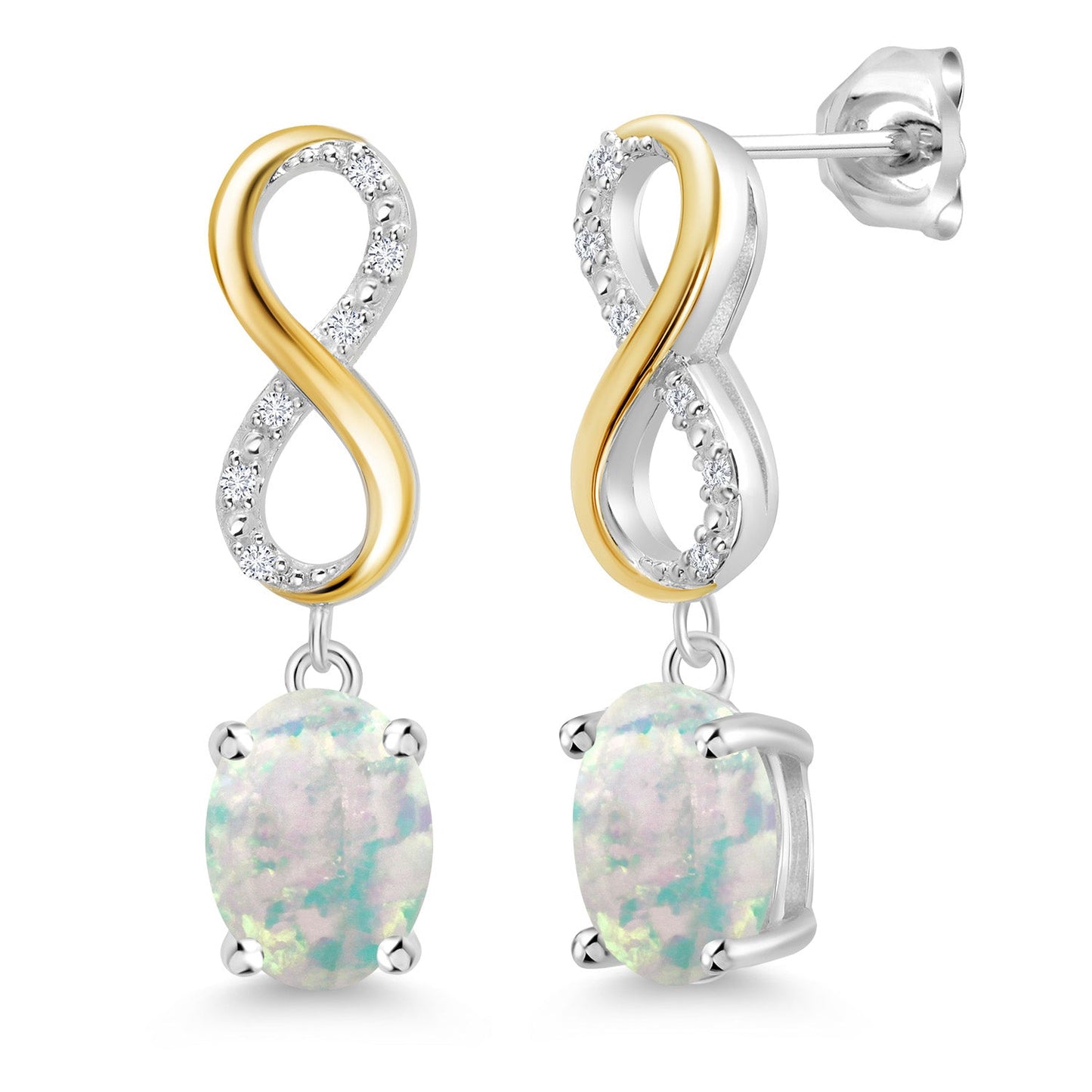 Dangle Infinity Earrings For Women | 8X6MM Oval Cut Gemstone Birthstone and Lab Grown Diamond | 925 Silver 10K Yellow Gold | Fine Jewelry Gifts for Her Mom Women Wife