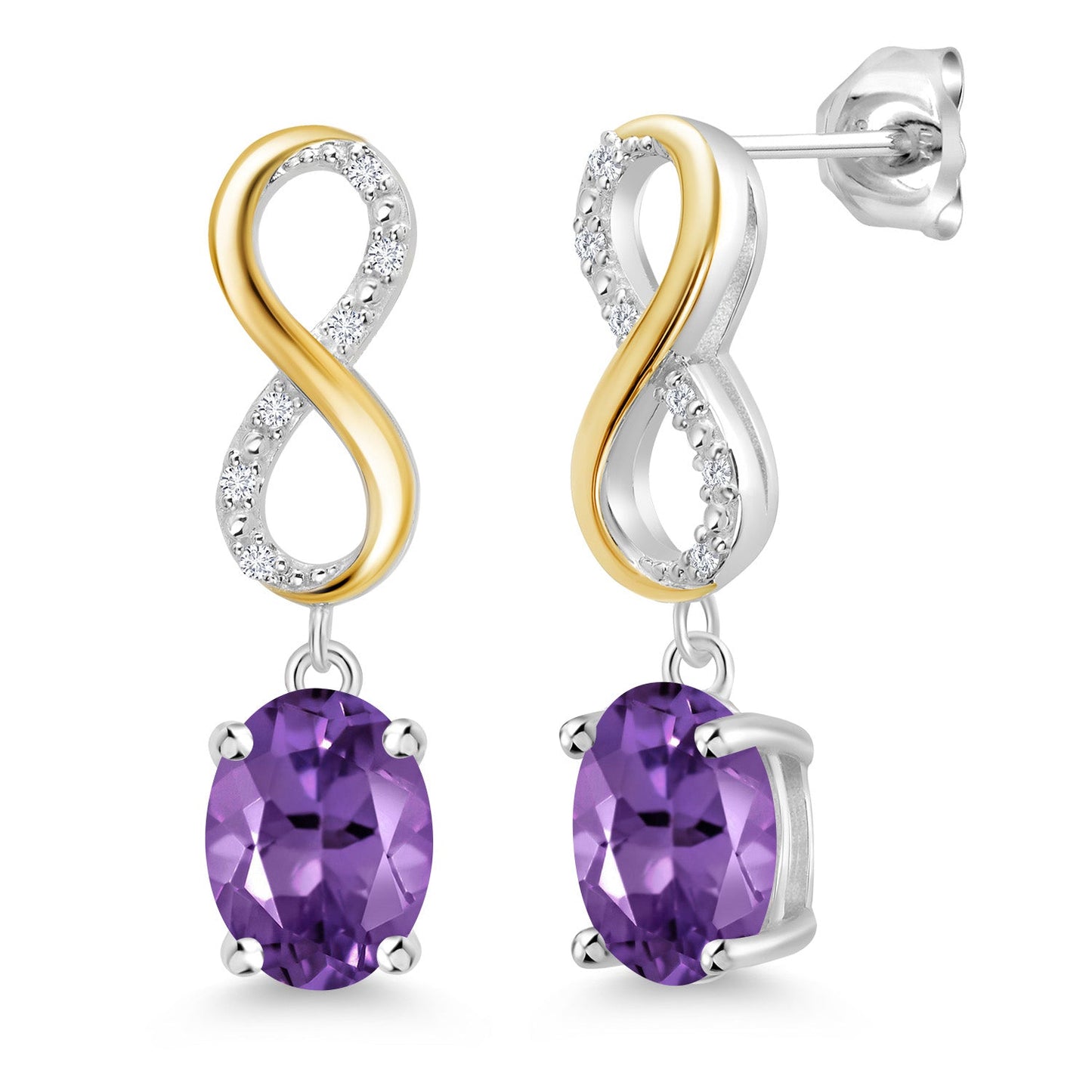 Dangle Infinity Earrings For Women | 8X6MM Oval Cut Gemstone Birthstone and Lab Grown Diamond | 925 Silver 10K Yellow Gold | Fine Jewelry Gifts for Her Mom Women Wife