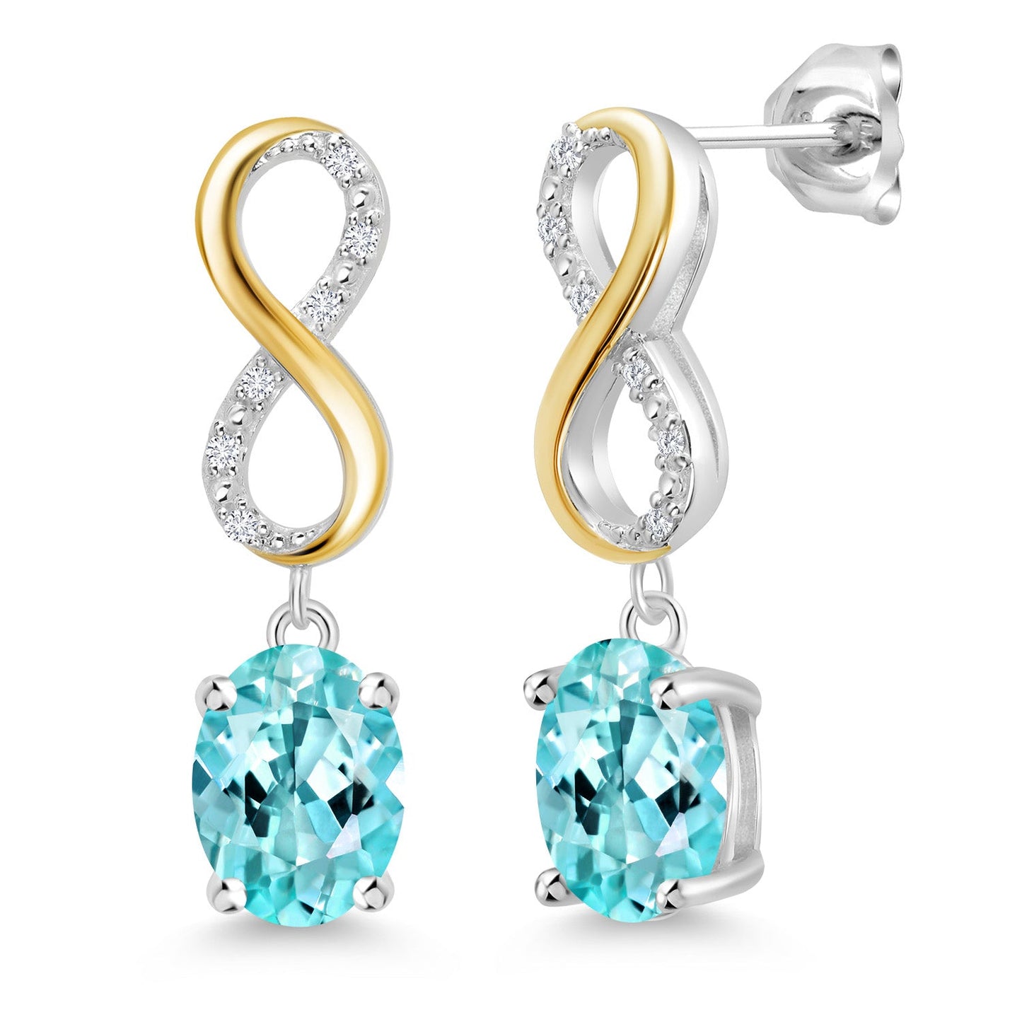 Dangle Infinity Earrings For Women | 8X6MM Oval Cut Gemstone Birthstone and Lab Grown Diamond | 925 Silver 10K Yellow Gold | Fine Jewelry Gifts for Her Mom Women Wife