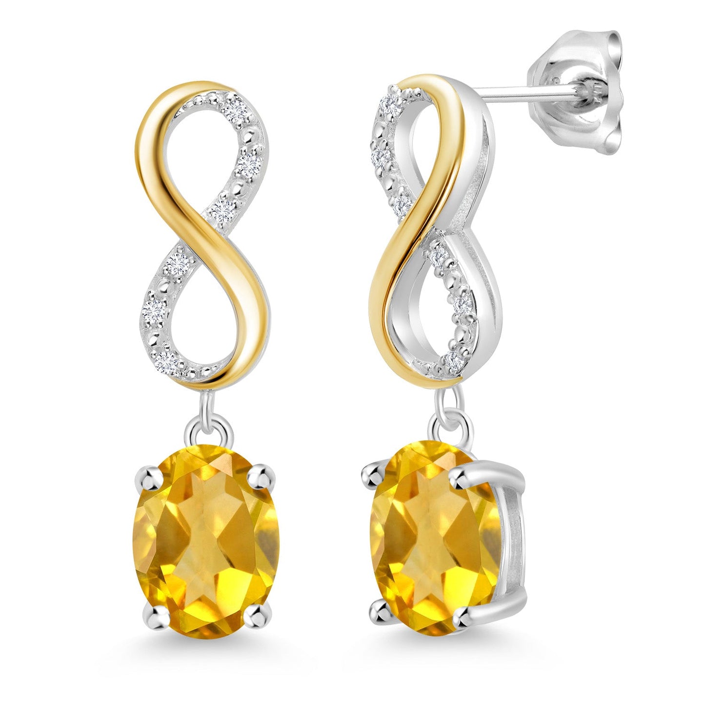 Dangle Infinity Earrings For Women | 8X6MM Oval Cut Gemstone Birthstone and Lab Grown Diamond | 925 Silver 10K Yellow Gold | Fine Jewelry Gifts for Her Mom Women Wife