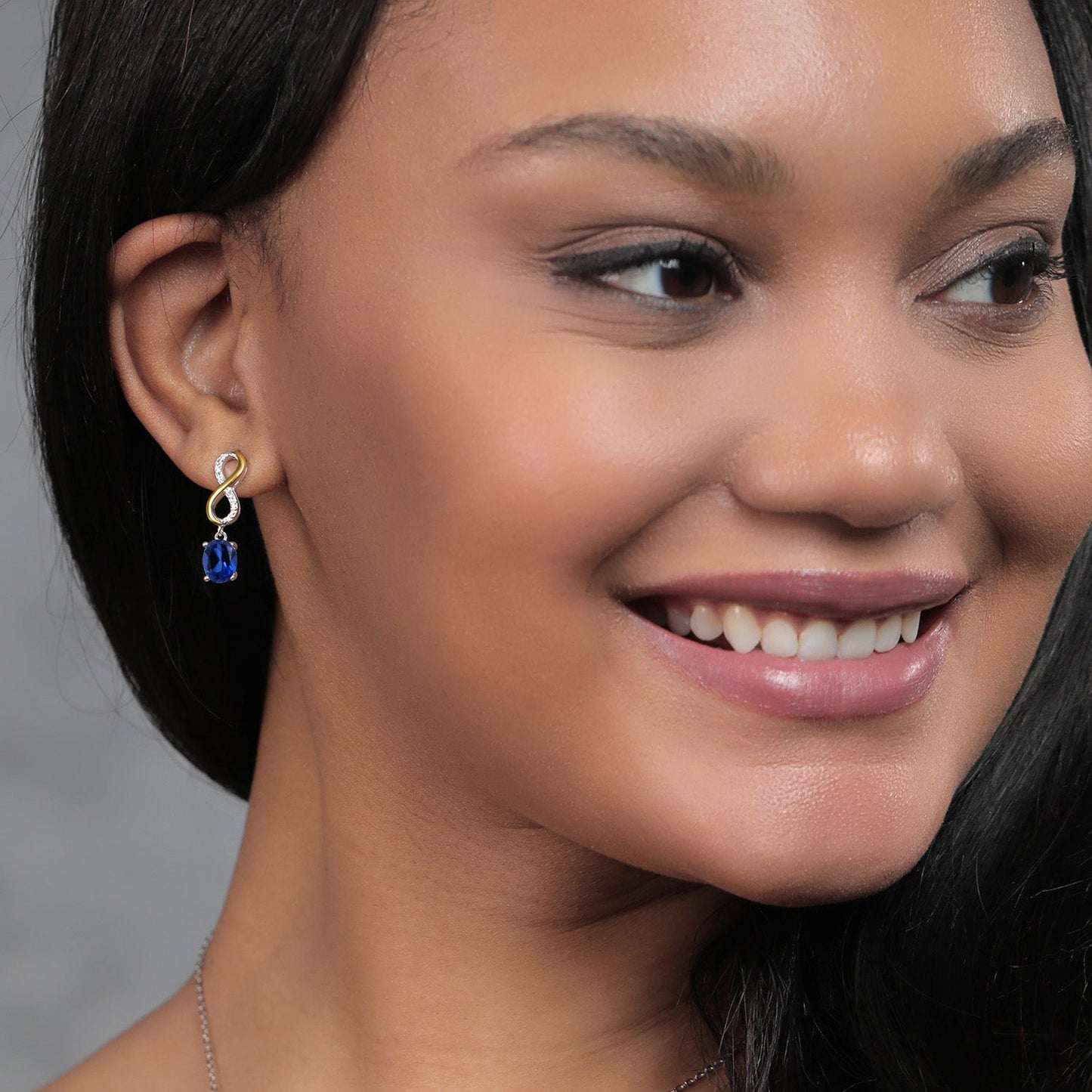 Dangle Infinity Earrings For Women | 8X6MM Oval Cut Gemstone Birthstone and Lab Grown Diamond | 925 Silver 10K Yellow Gold | Fine Jewelry Gifts for Her Mom Women Wife