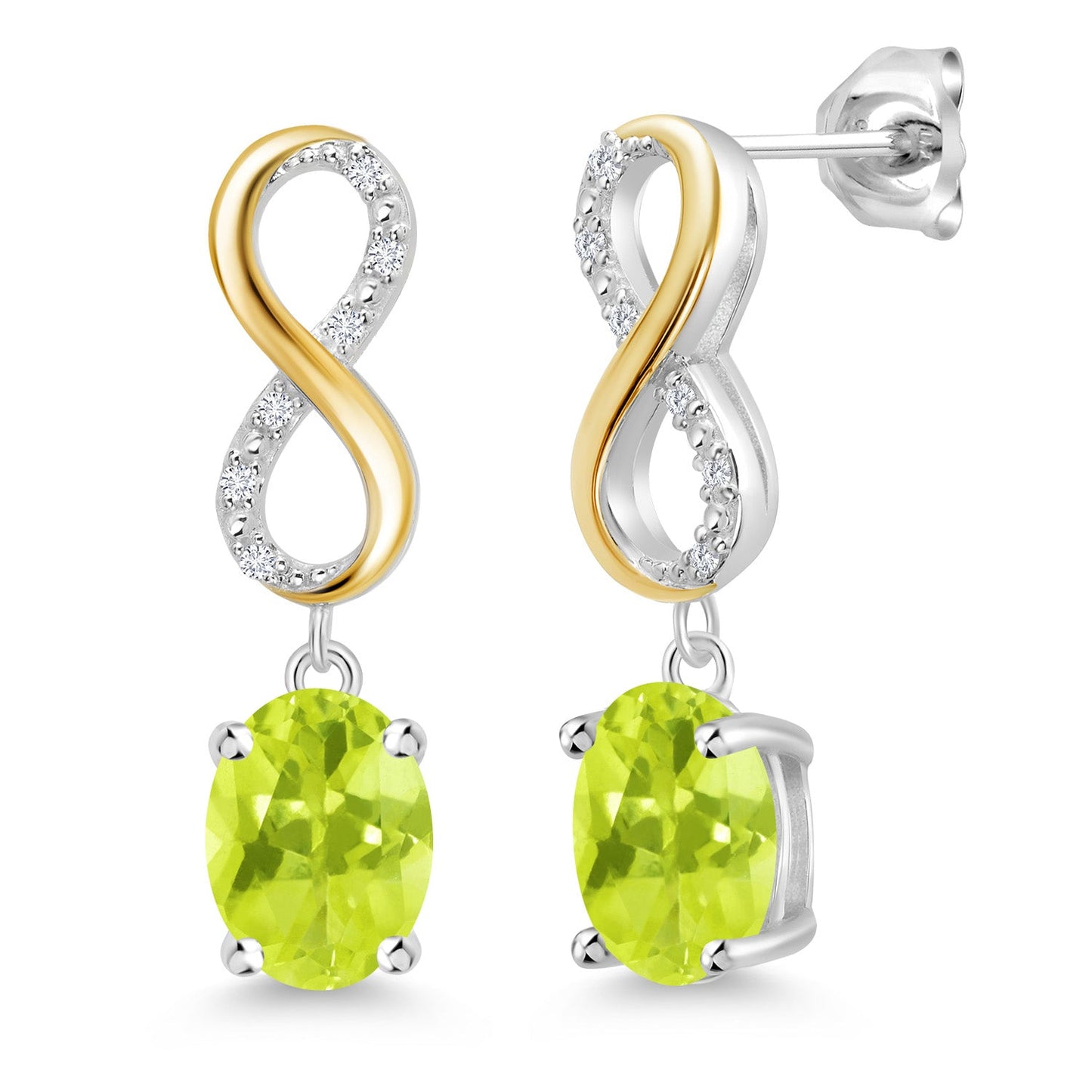 Dangle Infinity Earrings For Women | 8X6MM Oval Cut Gemstone Birthstone and Lab Grown Diamond | 925 Silver 10K Yellow Gold | Fine Jewelry Gifts for Her Mom Women Wife