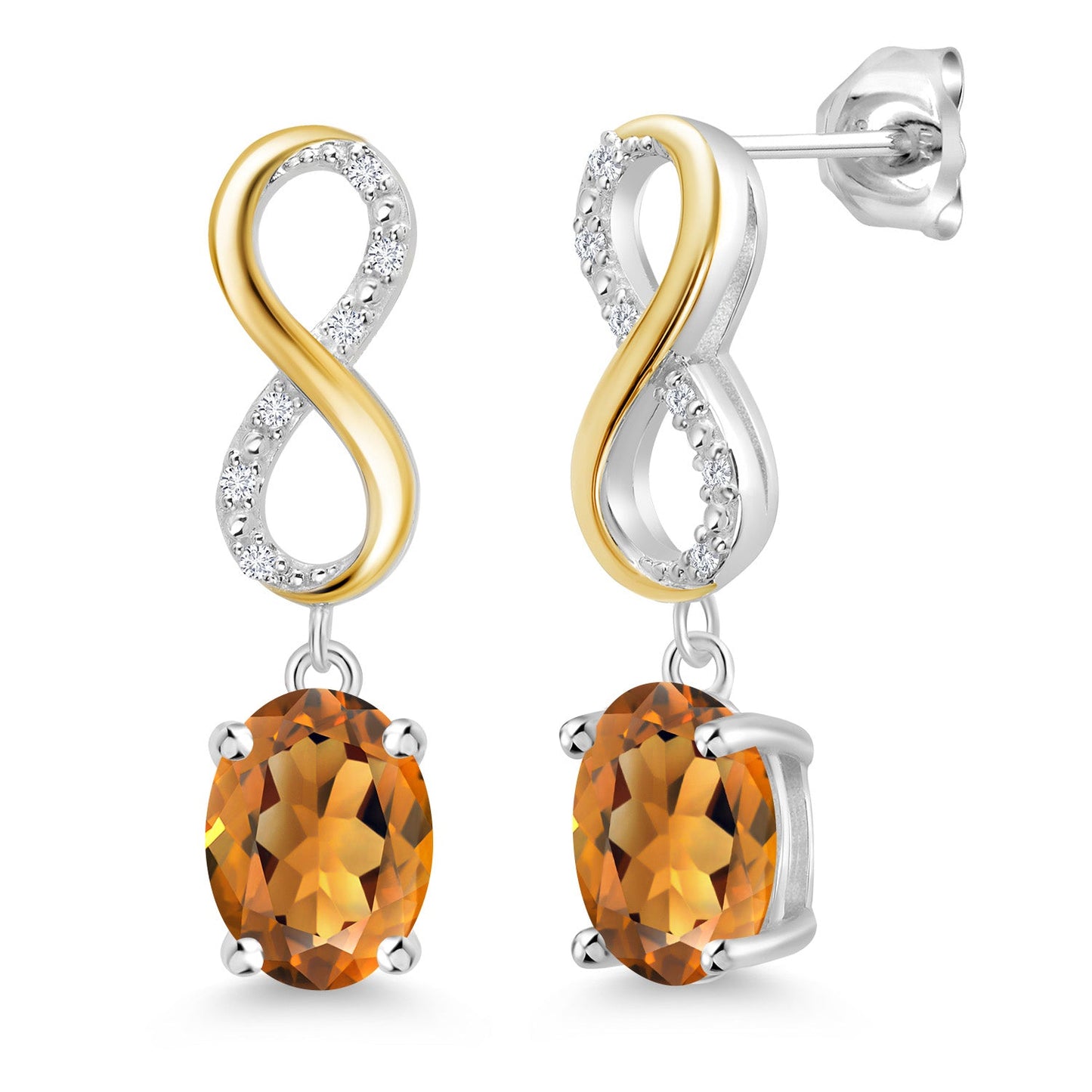 Dangle Infinity Earrings For Women | 8X6MM Oval Cut Gemstone Birthstone and Lab Grown Diamond | 925 Silver 10K Yellow Gold | Fine Jewelry Gifts for Her Mom Women Wife