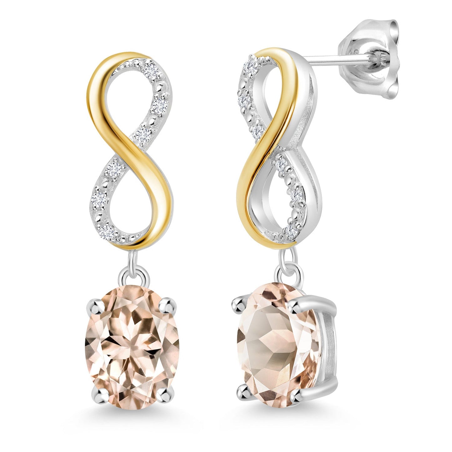 Dangle Infinity Earrings For Women | 8X6MM Oval Cut Gemstone Birthstone and Lab Grown Diamond | 925 Silver 10K Yellow Gold | Fine Jewelry Gifts for Her Mom Women Wife