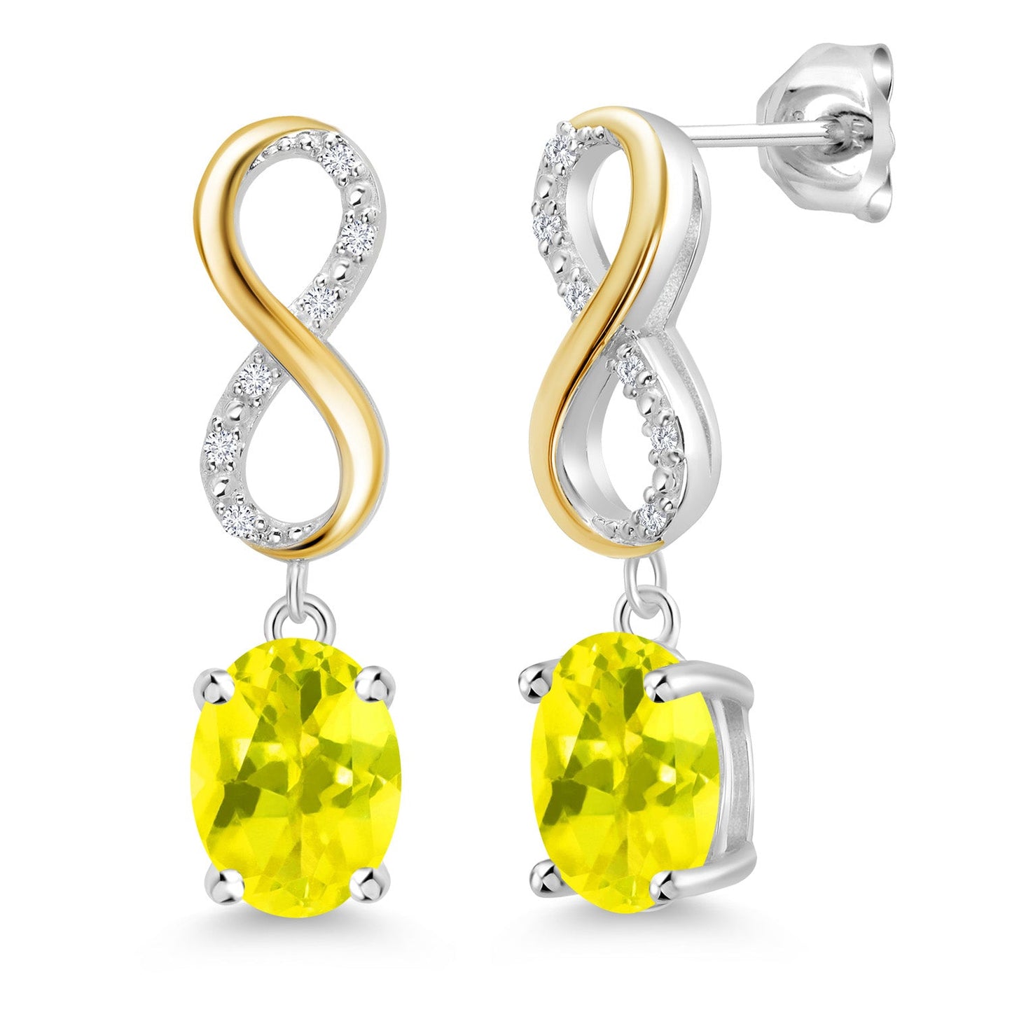 Dangle Infinity Earrings For Women | 8X6MM Oval Cut Gemstone Birthstone and Lab Grown Diamond | 925 Silver 10K Yellow Gold | Fine Jewelry Gifts for Her Mom Women Wife