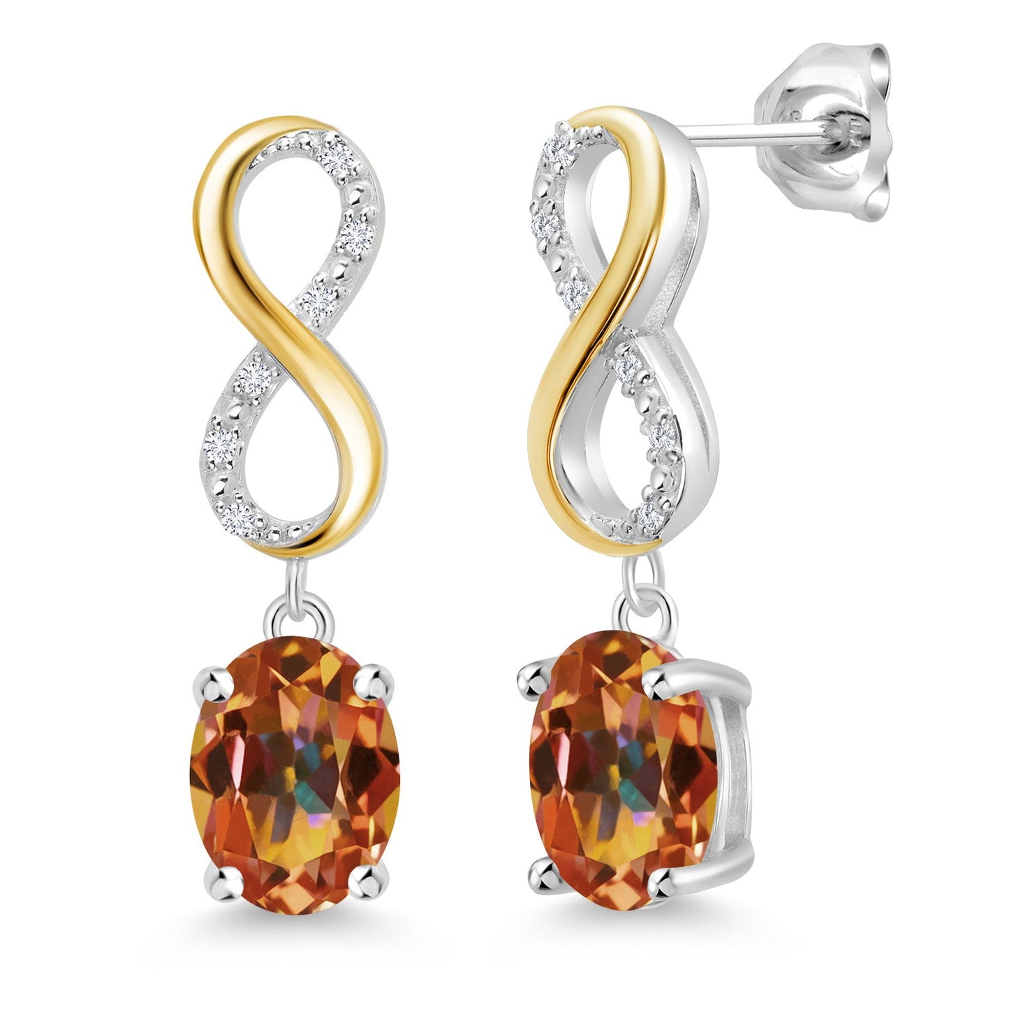 Dangle Infinity Earrings For Women | 8X6MM Oval Cut Gemstone Birthstone and Lab Grown Diamond | 925 Silver 10K Yellow Gold | Fine Jewelry Gifts for Her Mom Women Wife