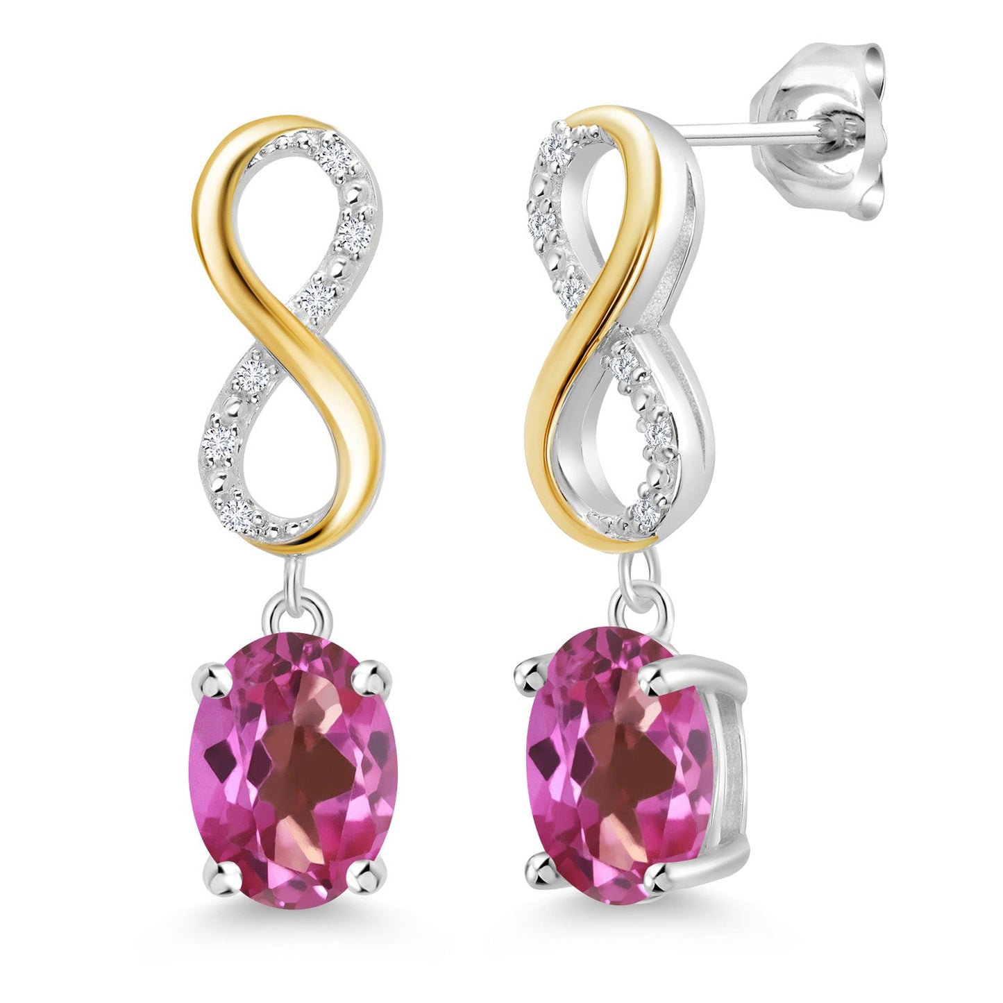 Dangle Infinity Earrings For Women | 8X6MM Oval Cut Gemstone Birthstone and Lab Grown Diamond | 925 Silver 10K Yellow Gold | Fine Jewelry Gifts for Her Mom Women Wife