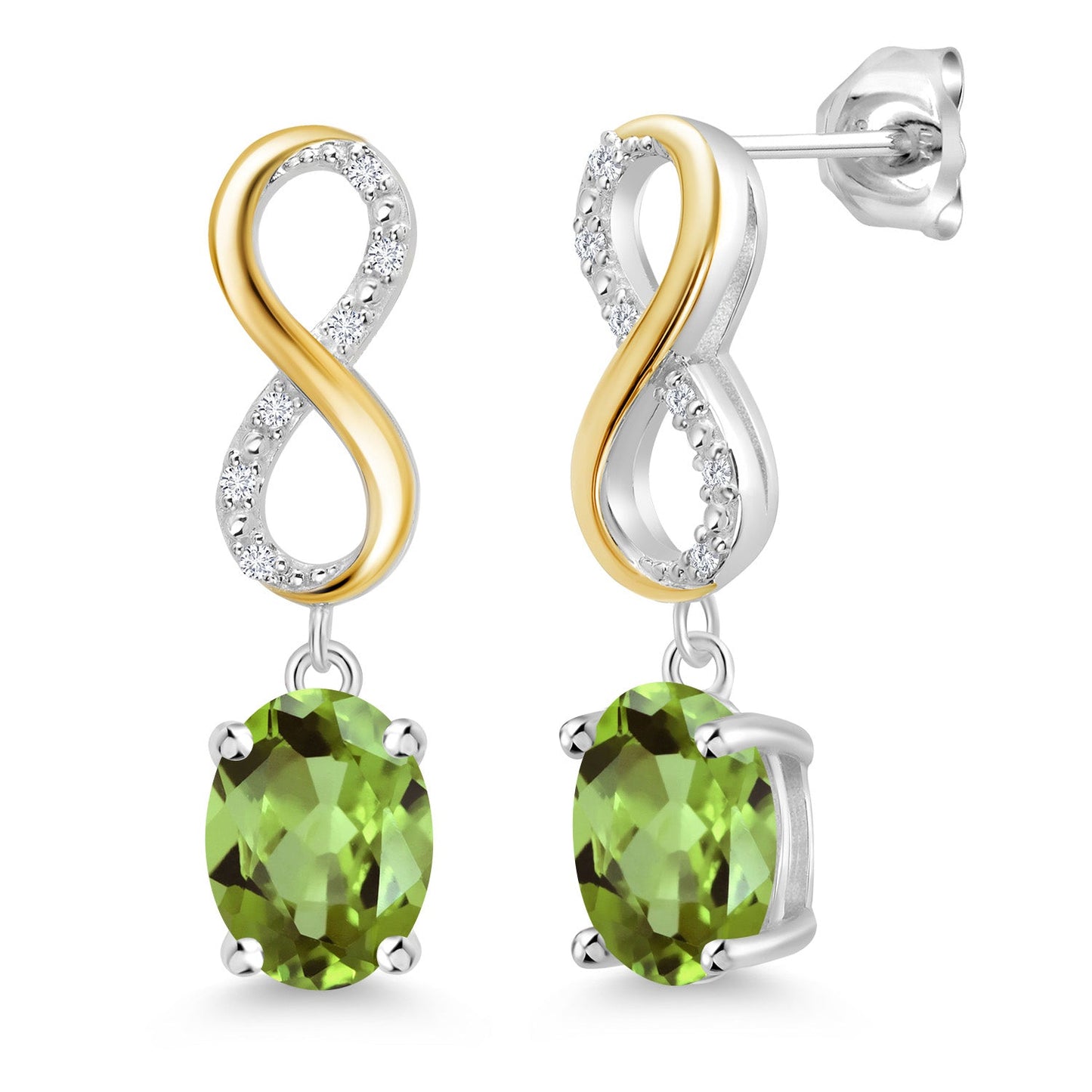 Dangle Infinity Earrings For Women | 8X6MM Oval Cut Gemstone Birthstone and Lab Grown Diamond | 925 Silver 10K Yellow Gold | Fine Jewelry Gifts for Her Mom Women Wife