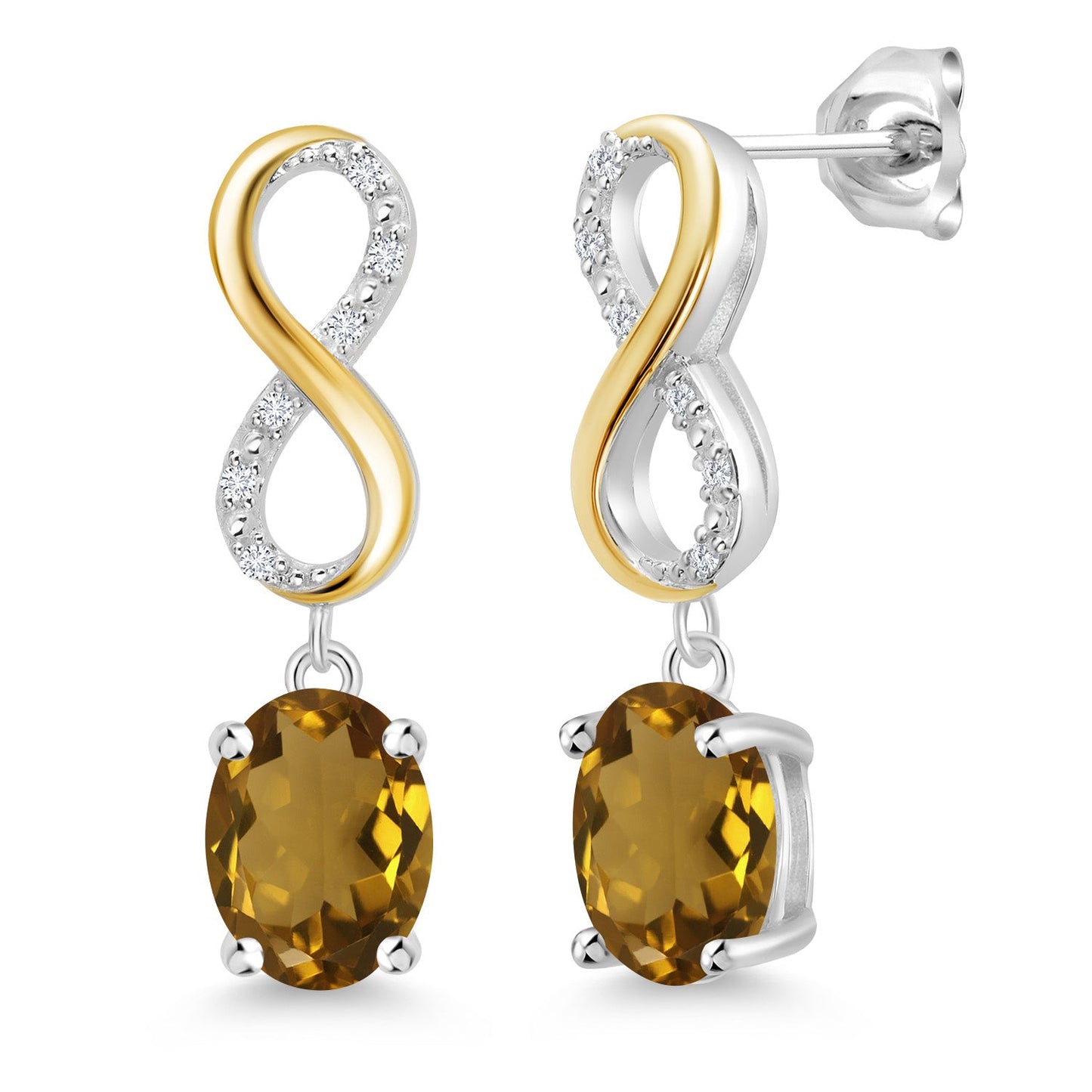 Dangle Infinity Earrings For Women | 8X6MM Oval Cut Gemstone Birthstone and Lab Grown Diamond | 925 Silver 10K Yellow Gold | Fine Jewelry Gifts for Her Mom Women Wife