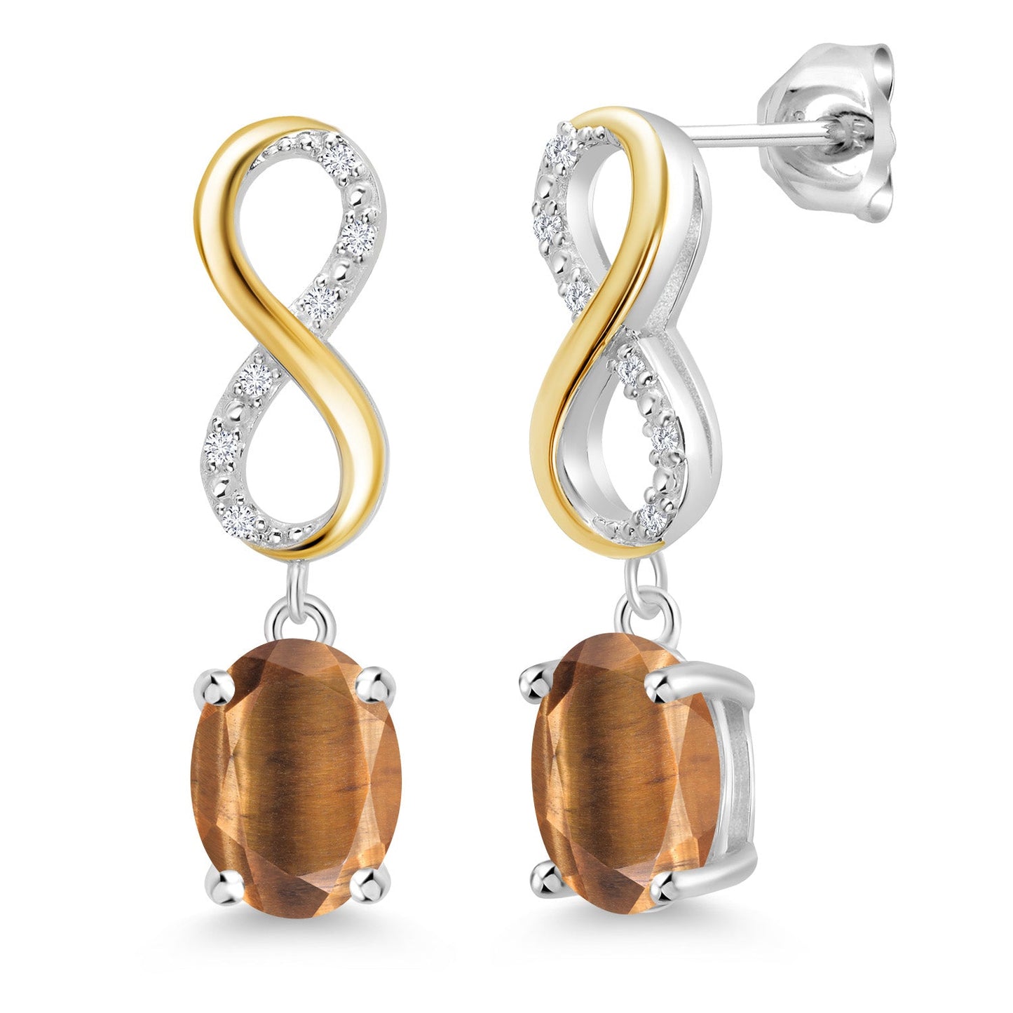 Dangle Infinity Earrings For Women | 8X6MM Oval Cut Gemstone Birthstone and Lab Grown Diamond | 925 Silver 10K Yellow Gold | Fine Jewelry Gifts for Her Mom Women Wife