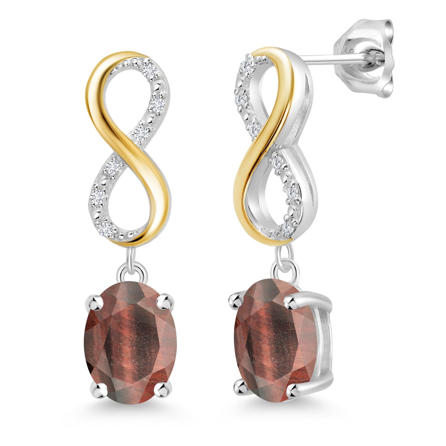 Dangle Infinity Earrings For Women | 8X6MM Oval Cut Gemstone Birthstone and Lab Grown Diamond | 925 Silver 10K Yellow Gold | Fine Jewelry Gifts for Her Mom Women Wife