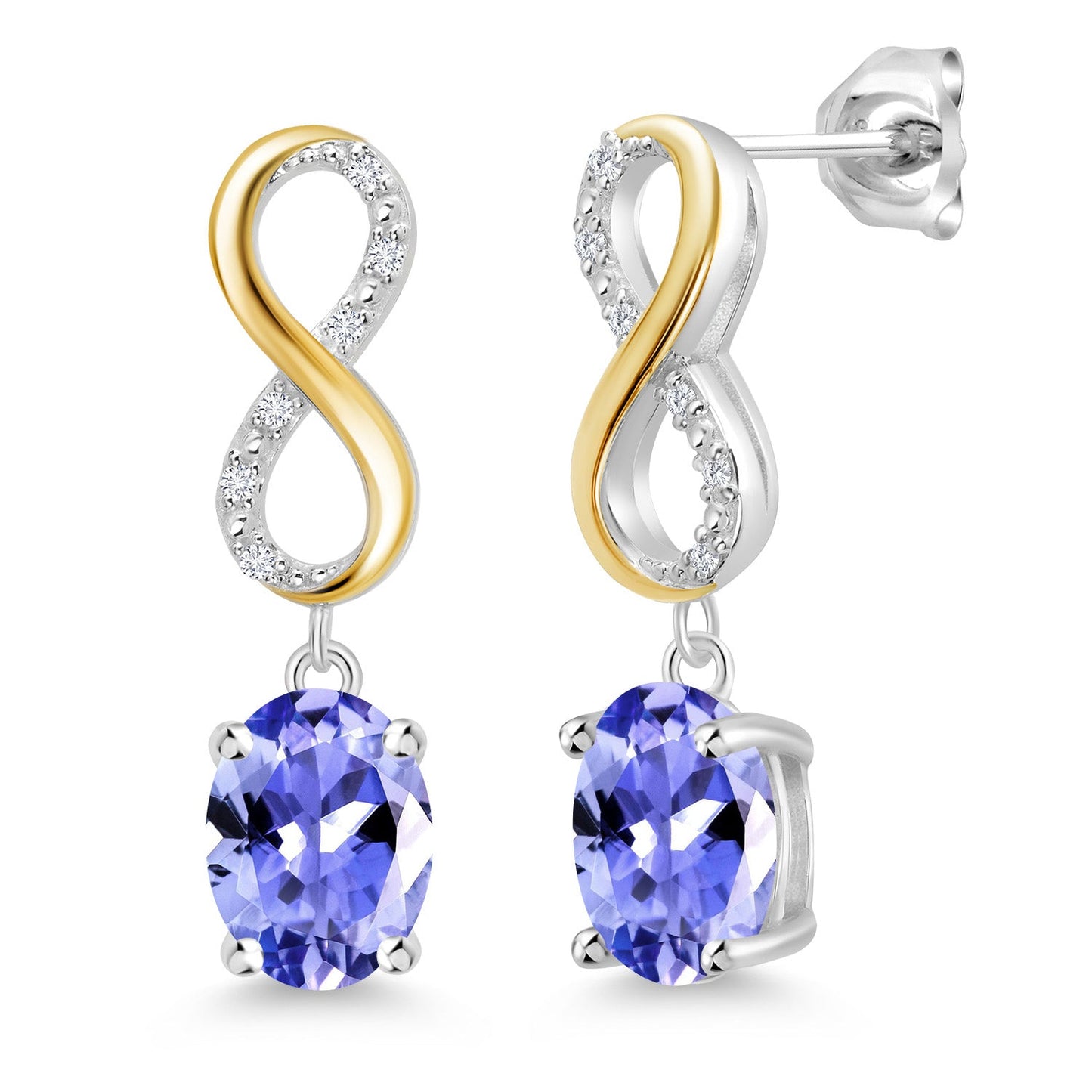 Dangle Infinity Earrings For Women | 8X6MM Oval Cut Gemstone Birthstone and Lab Grown Diamond | 925 Silver 10K Yellow Gold | Fine Jewelry Gifts for Her Mom Women Wife