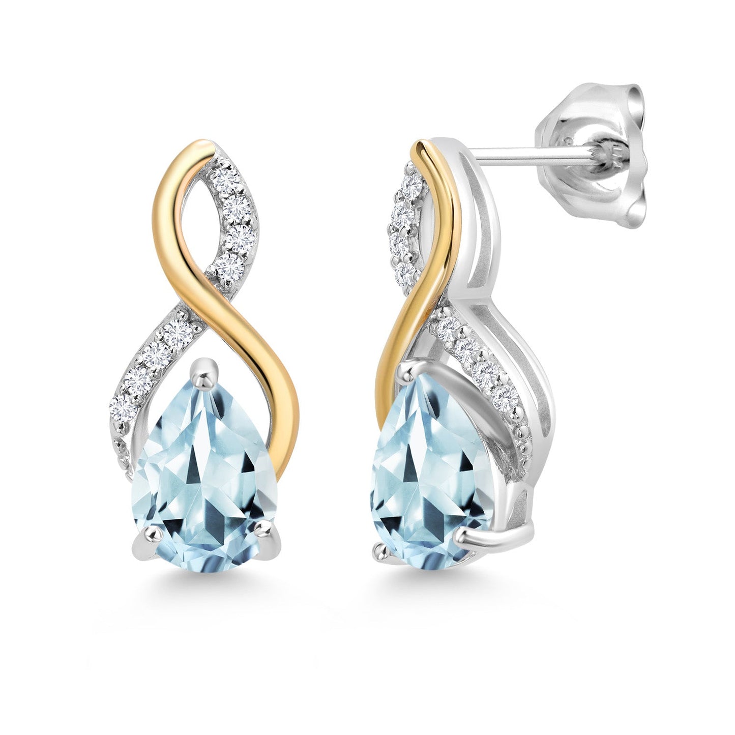 Teardrop Drop Dangle Earrings For Women | 925 Sterling Silver and 10K Yellow Gold | Pear Shape Gemstone Birthstone and White Lab Grown Diamond