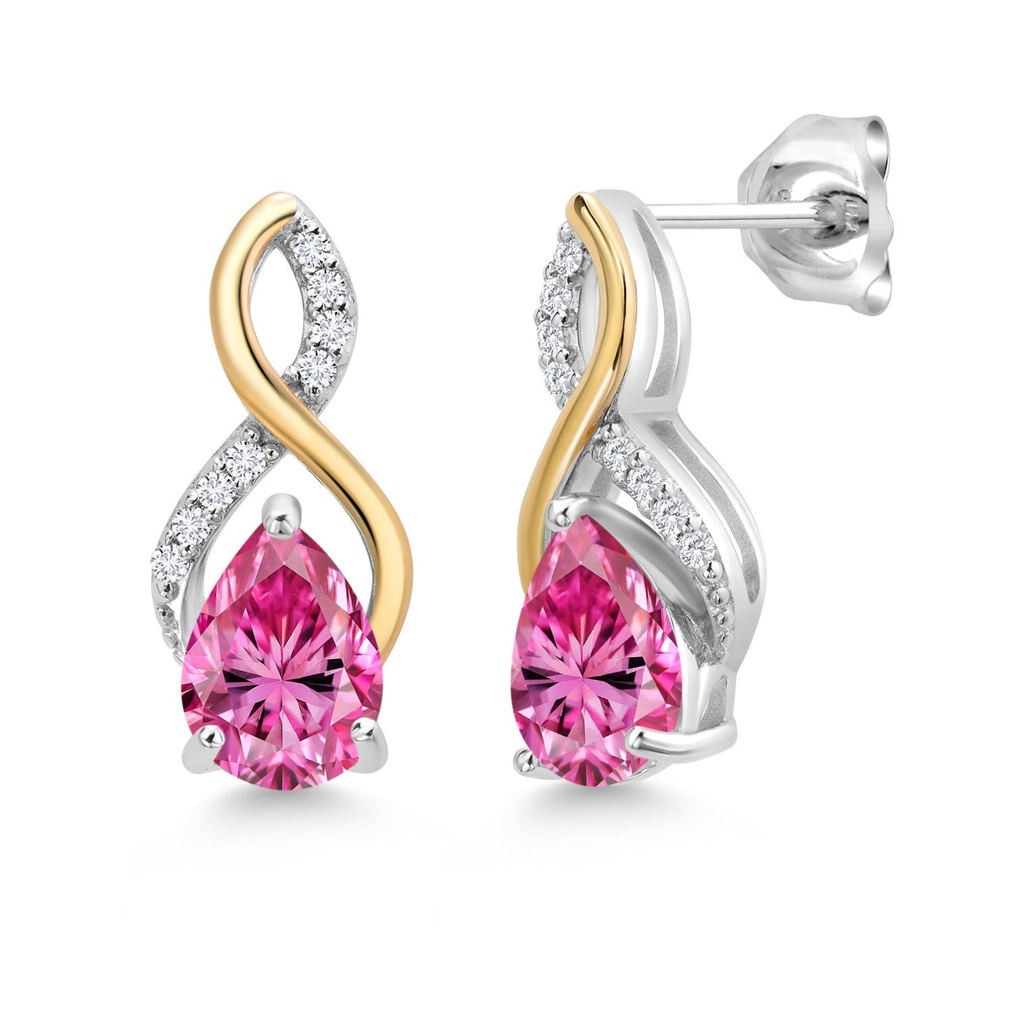 Teardrop Drop Dangle Earrings For Women | 925 Sterling Silver and 10K Yellow Gold | Pear Shape Gemstone Birthstone and White Lab Grown Diamond