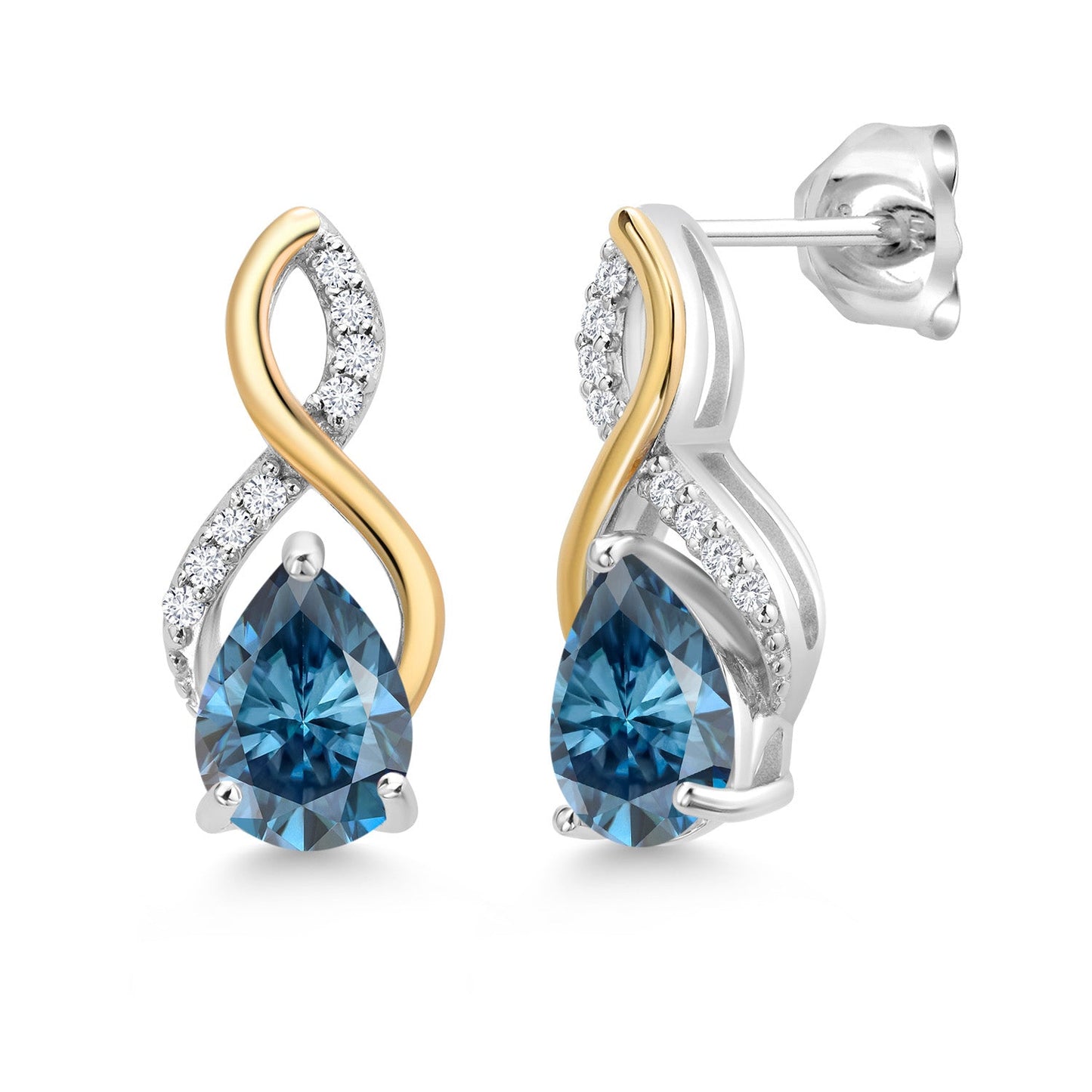 Teardrop Drop Dangle Earrings For Women | 925 Sterling Silver and 10K Yellow Gold | Pear Shape Gemstone Birthstone and White Lab Grown Diamond