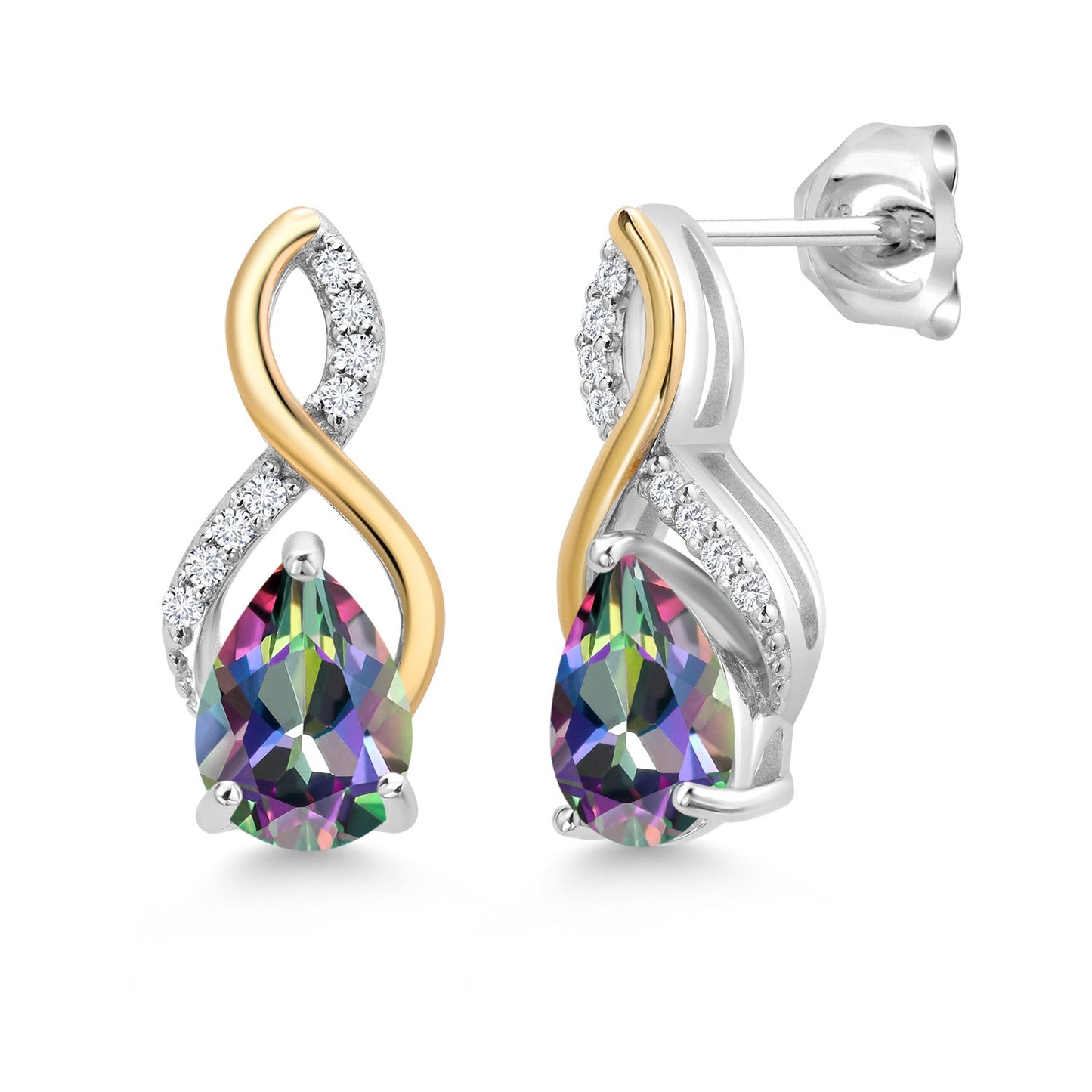 Teardrop Drop Dangle Earrings For Women | 925 Sterling Silver and 10K Yellow Gold | Pear Shape Gemstone Birthstone and White Lab Grown Diamond