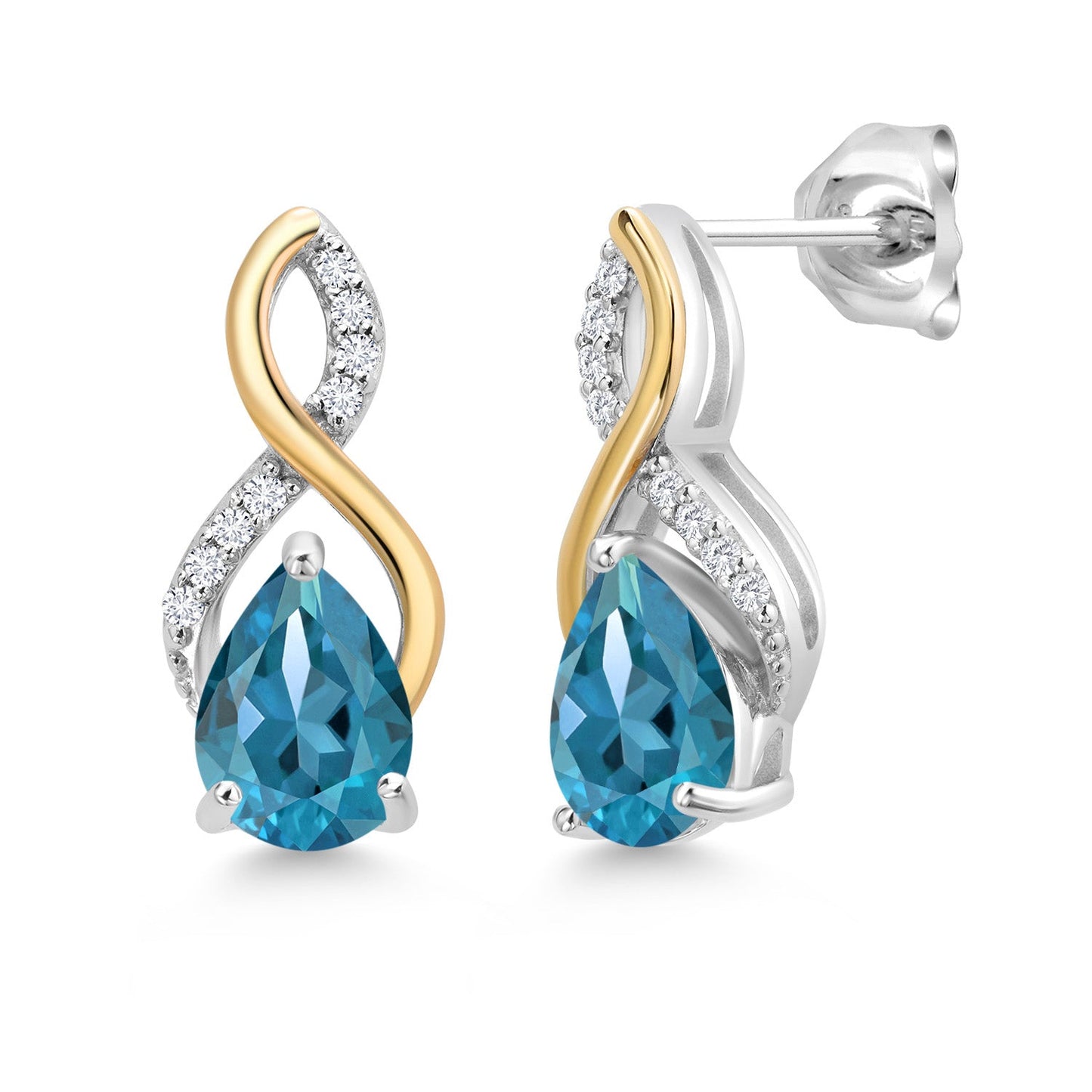 Teardrop Drop Dangle Earrings For Women | 925 Sterling Silver and 10K Yellow Gold | Pear Shape Gemstone Birthstone and White Lab Grown Diamond