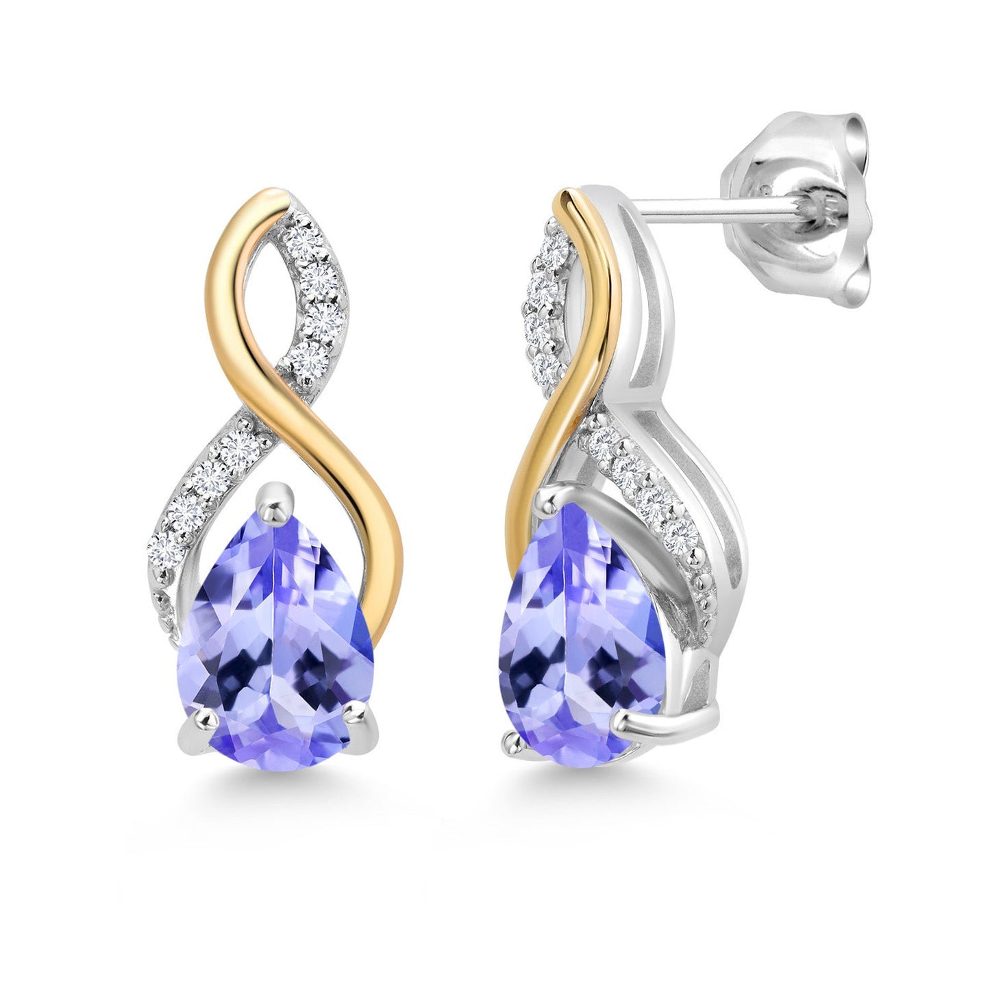 Teardrop Drop Dangle Earrings For Women | 925 Sterling Silver and 10K Yellow Gold | Pear Shape Gemstone Birthstone and White Lab Grown Diamond