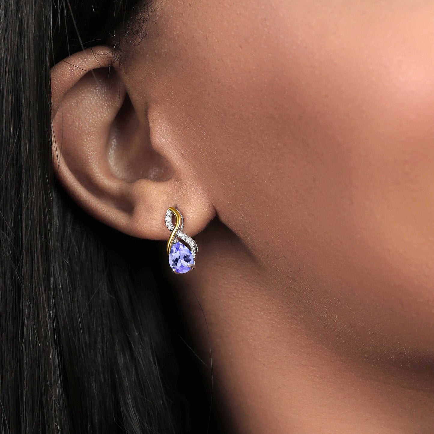 Teardrop Drop Dangle Earrings For Women | 925 Sterling Silver and 10K Yellow Gold | Pear Shape Gemstone Birthstone and White Lab Grown Diamond