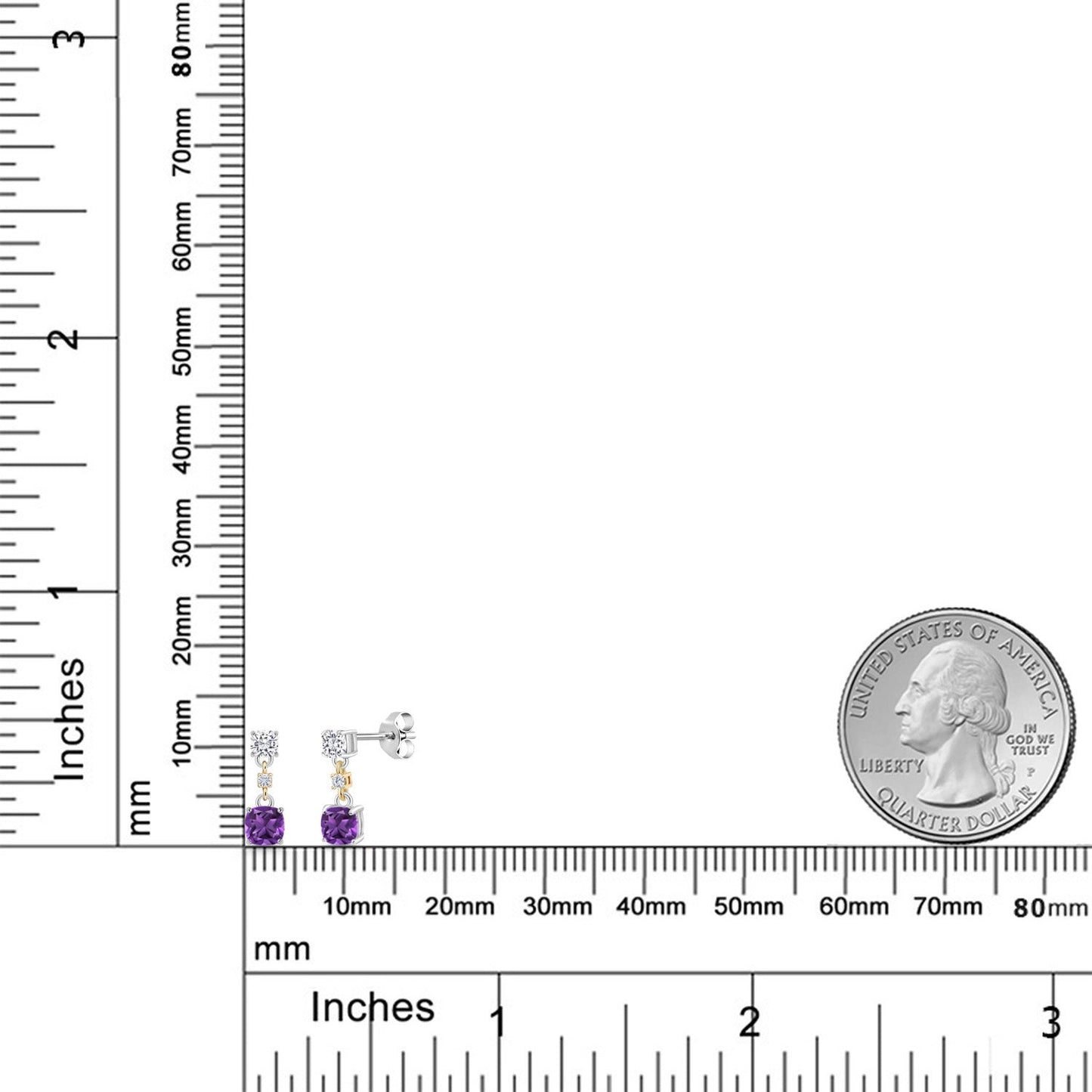 Dangle Earrings For Women | 925 Sterling Silver and 10K Yellow Gold | Cushion 4MM and 3MM Gemstone Birthstone and White Moissanite | Fine Jewelry Gifts for Her Mom Women Wife