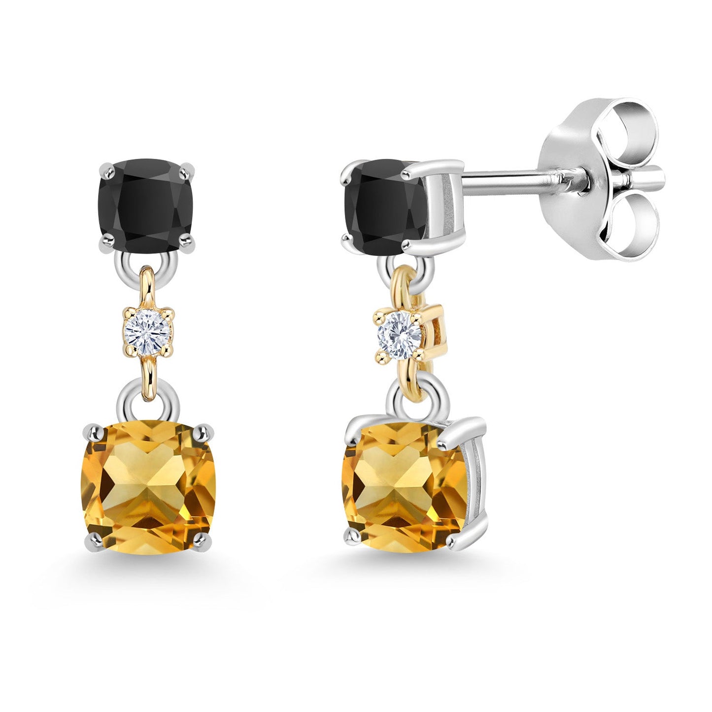 Dangle Earrings For Women | 925 Sterling Silver and 10K Yellow Gold | Cushion 4MM and 3MM Gemstone Birthstone and White Moissanite | Fine Jewelry Gifts for Her Mom Women Wife