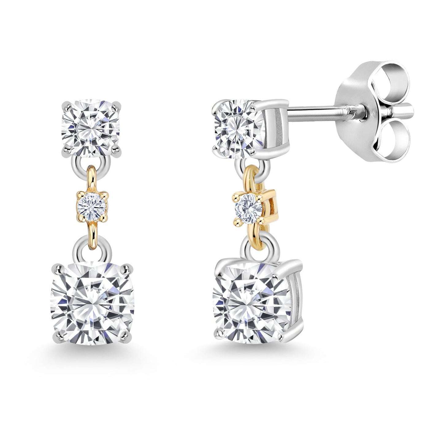 Dangle Earrings For Women | 925 Sterling Silver and 10K Yellow Gold | Cushion 4MM and 3MM Gemstone Birthstone and White Moissanite | Fine Jewelry Gifts for Her Mom Women Wife