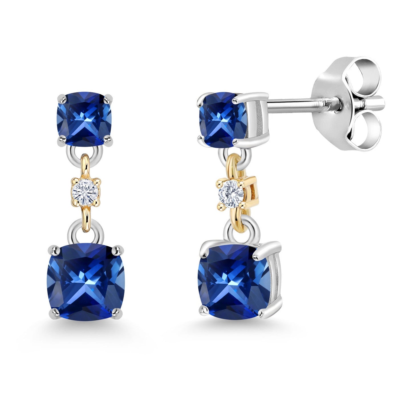 Dangle Earrings For Women | 925 Sterling Silver and 10K Yellow Gold | Cushion 4MM and 3MM Gemstone Birthstone and White Moissanite | Fine Jewelry Gifts for Her Mom Women Wife