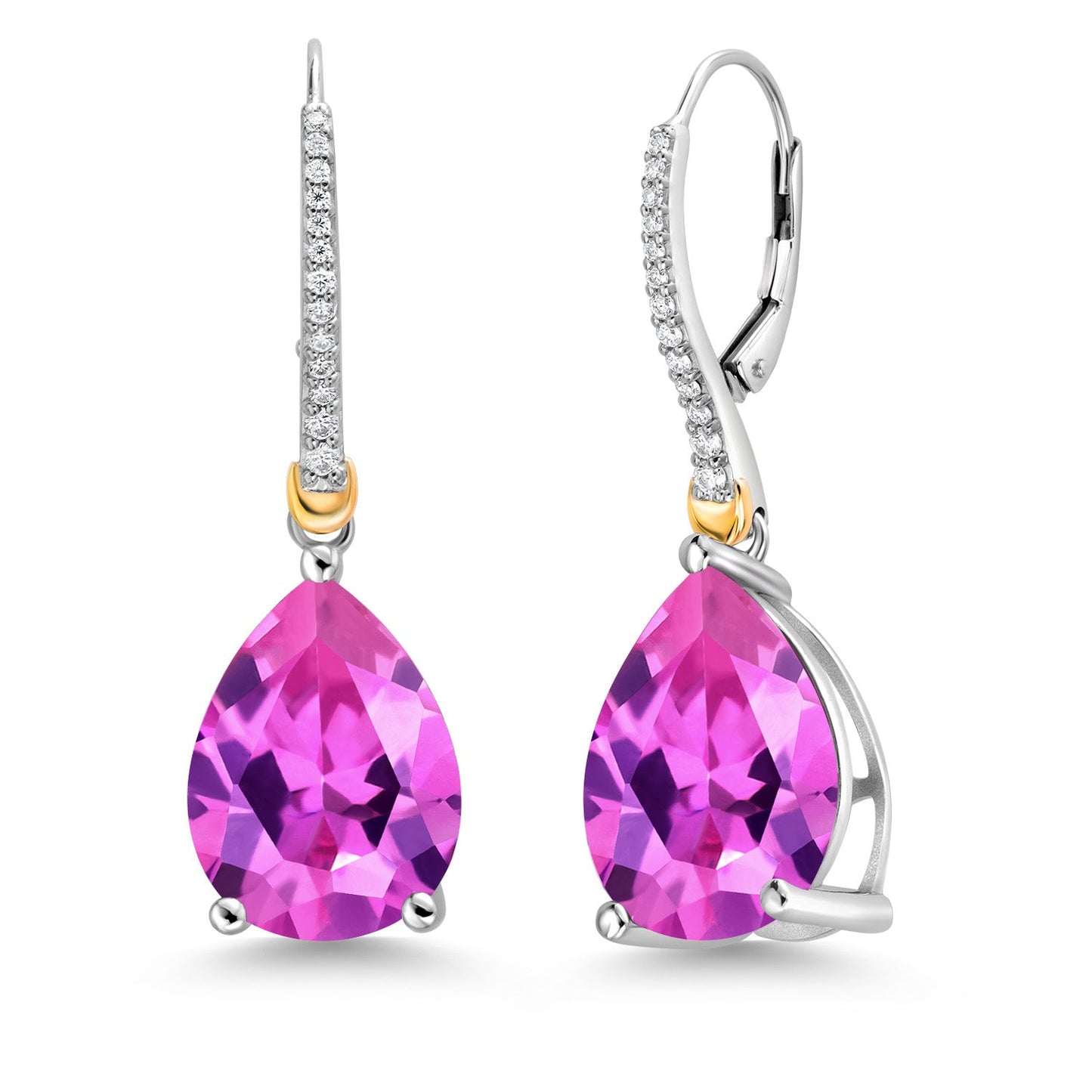 12-22 Cttw Gemstone Birthstone and White Moissanite Teardrop Drop Dangle Earrings For Women | 925 Sterling Silver and 10K Yellow Gold | Pear Shape 16X12MM