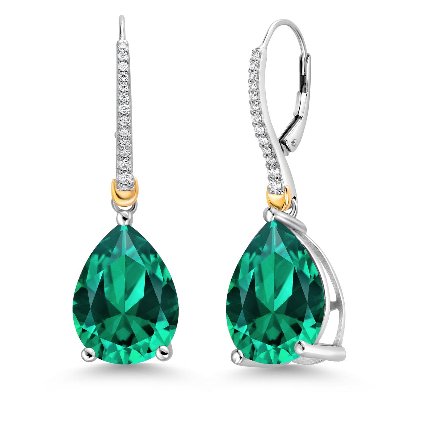 12-22 Cttw Gemstone Birthstone and White Moissanite Teardrop Drop Dangle Earrings For Women | 925 Sterling Silver and 10K Yellow Gold | Pear Shape 16X12MM