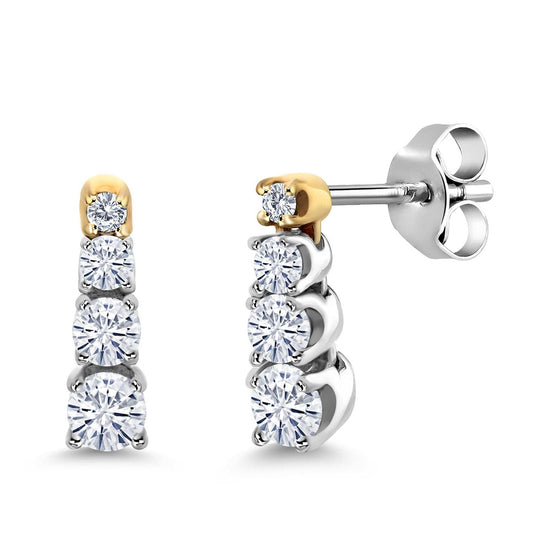 925 Sterling Silver and 10K Yellow Gold White Moissanite Dangle Earrings For Women (0.41 Cttw, Round 3MM, 2.5MM and 2MM)