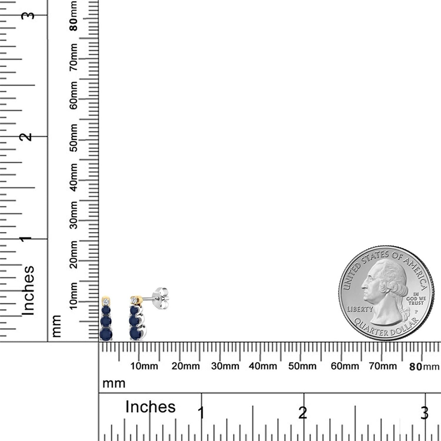 925 Sterling Silver and 10K Yellow Gold Blue Sapphire and Created Moissanite Earrings For Women (0.51 Cttw, Round 3MM, 2.5MM and 2MM)
