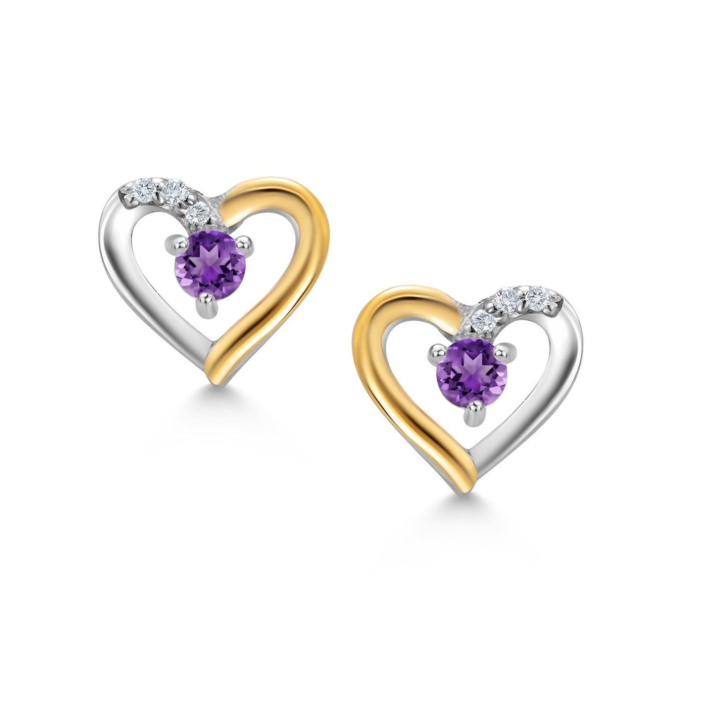 Heart Shape Earrings For Women with Round Gemstone Birthstone and White Lab Grown Diamond In 925 Sterling Silver and 10K Yellow Gold
