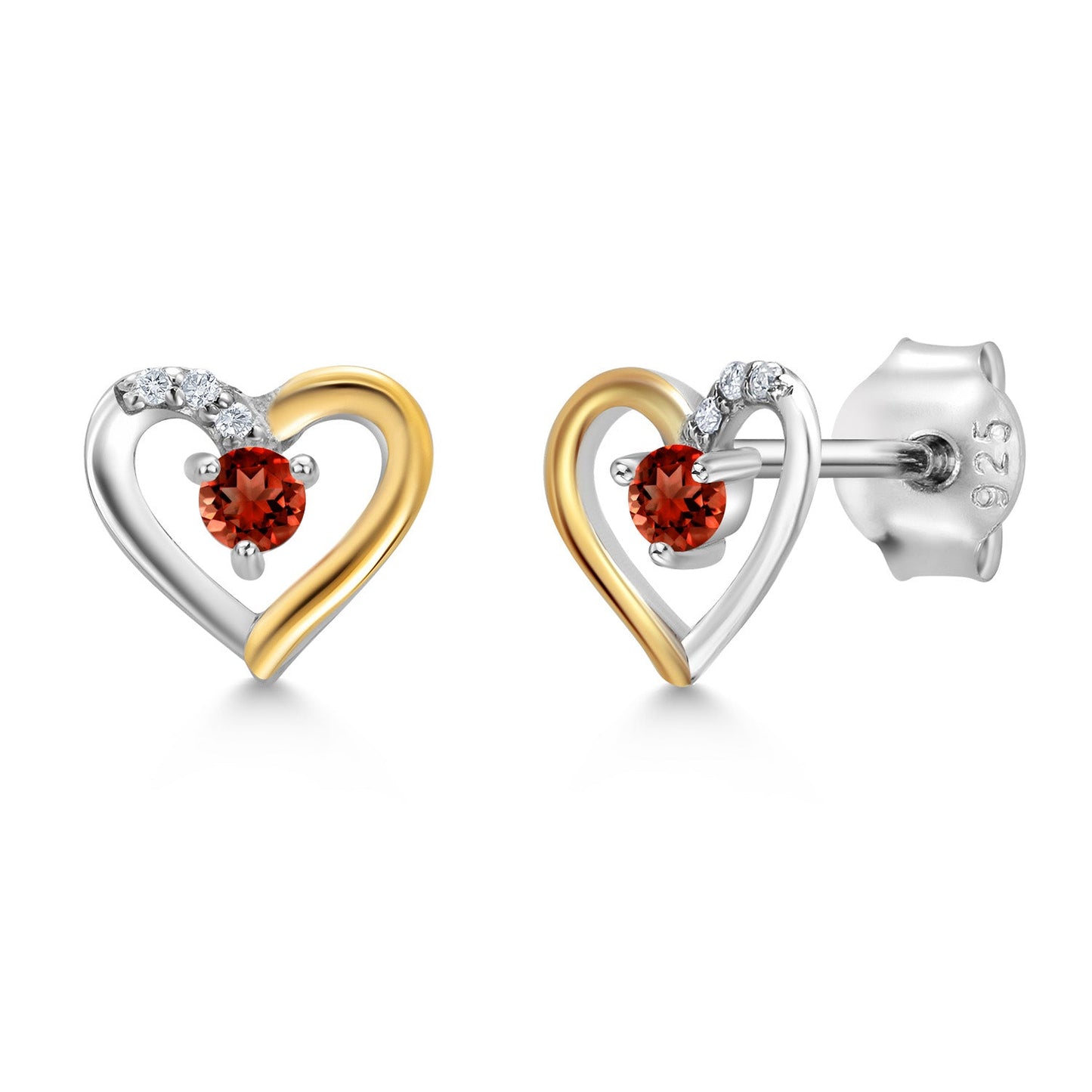 Heart Shape Earrings For Women with Round Gemstone Birthstone and White Lab Grown Diamond In 925 Sterling Silver and 10K Yellow Gold
