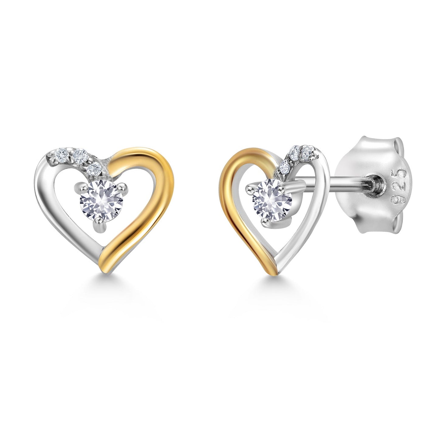 Heart Shape Earrings For Women with Round Gemstone Birthstone and White Lab Grown Diamond In 925 Sterling Silver and 10K Yellow Gold