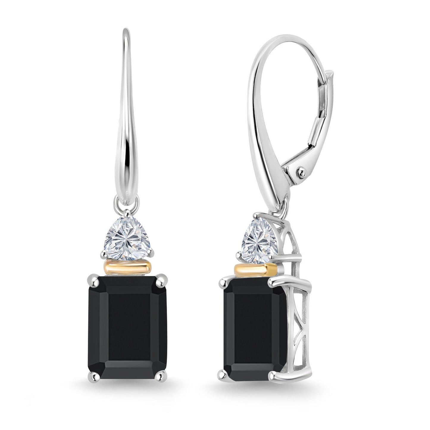 925 Silver and 10K Yellow Gold Black Onyx and Lab Grown Diamond Dangle Earrings for Women | 4.64 Cttw | Gemstone December Birthstone | Octagon 9X7MM