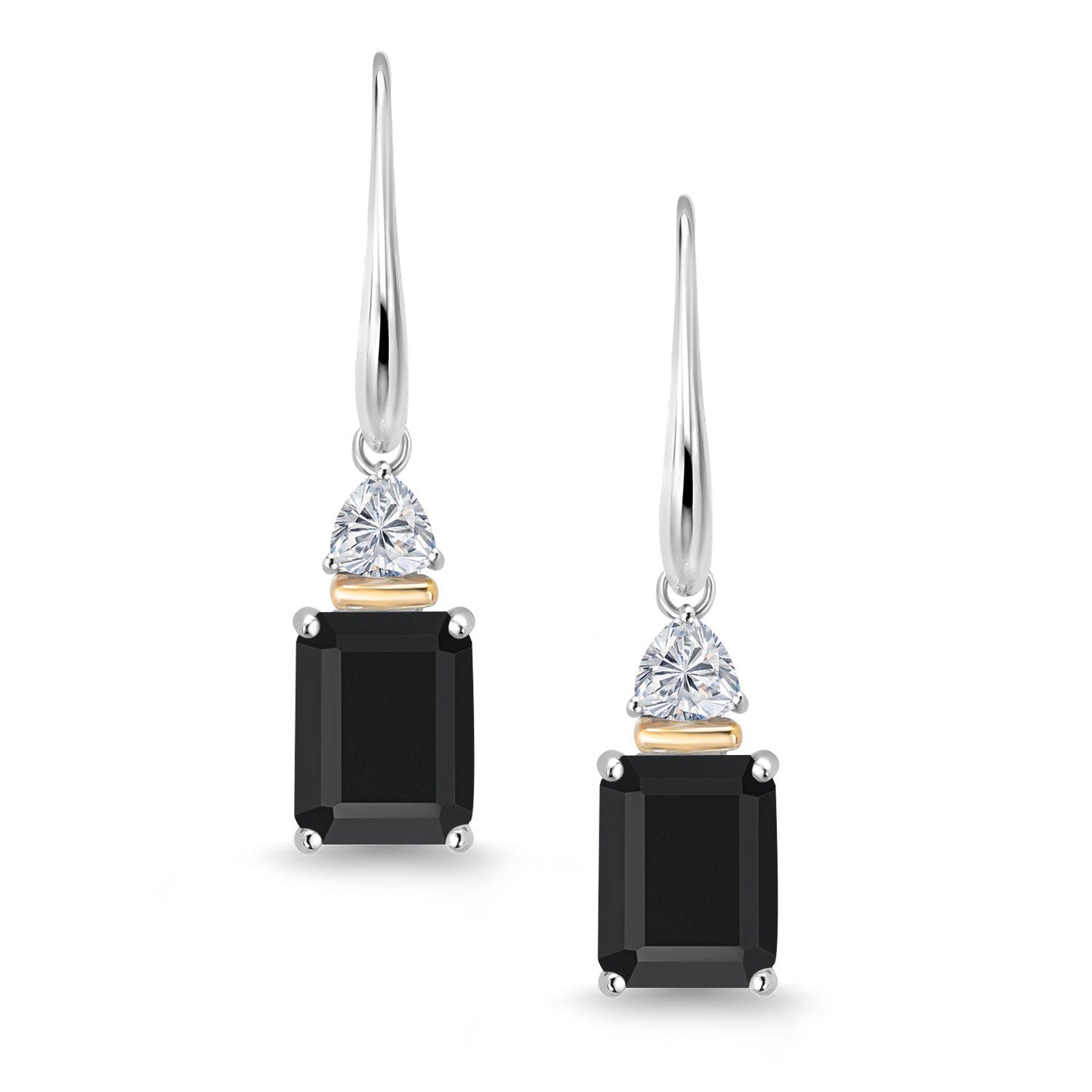 925 Silver and 10K Yellow Gold Black Onyx and Lab Grown Diamond Dangle Earrings for Women | 4.64 Cttw | Gemstone December Birthstone | Octagon 9X7MM