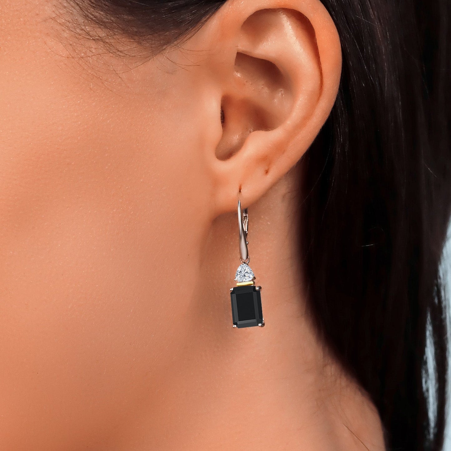 925 Silver and 10K Yellow Gold Black Onyx and Lab Grown Diamond Dangle Earrings for Women | 4.64 Cttw | Gemstone December Birthstone | Octagon 9X7MM