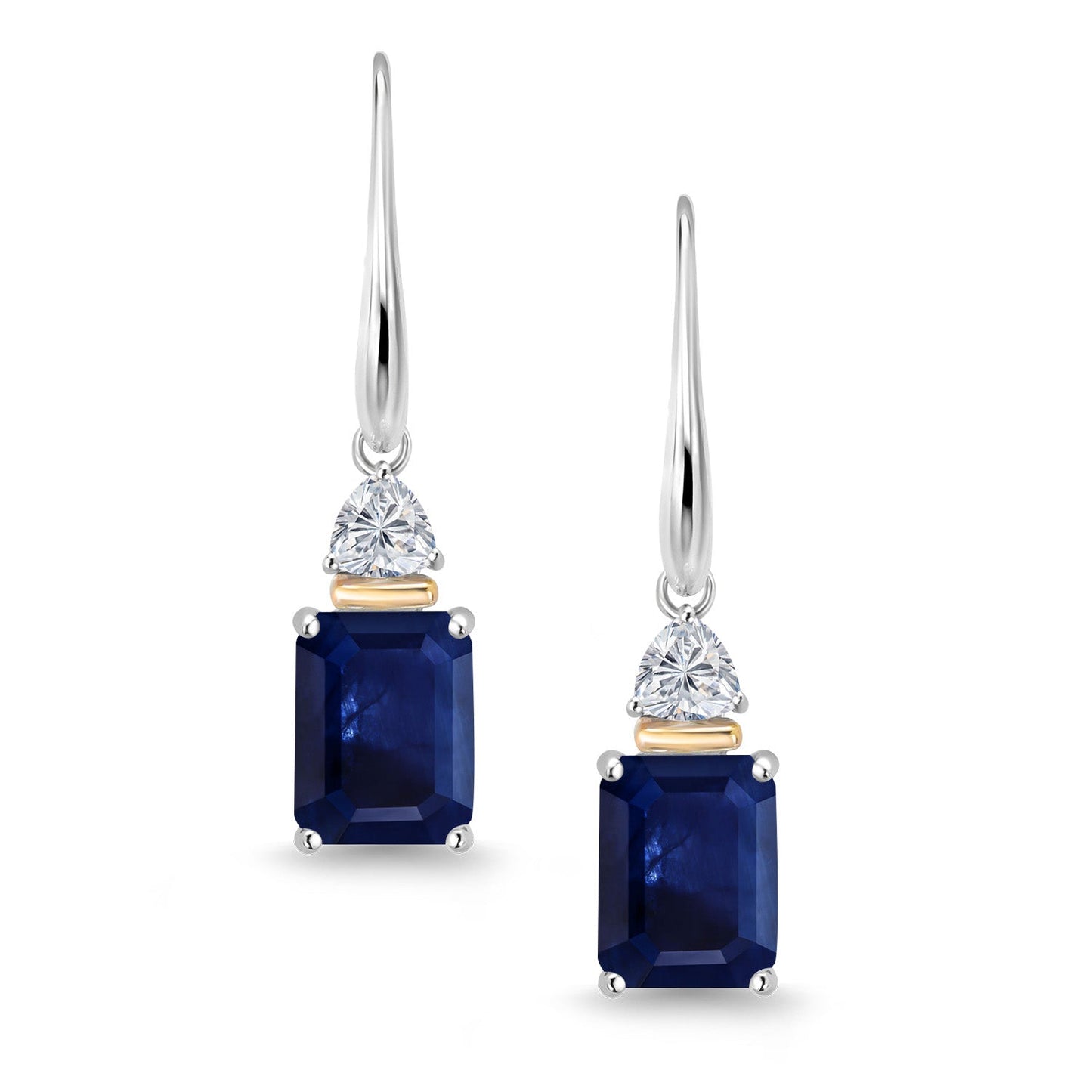 925 Silver and 10K Yellow Gold Blue Sapphire and Lab Grown Diamond Dangle Earrings for Women | 5.34 Cttw | Gemstone September Birthstone | Octagon 9X7MM