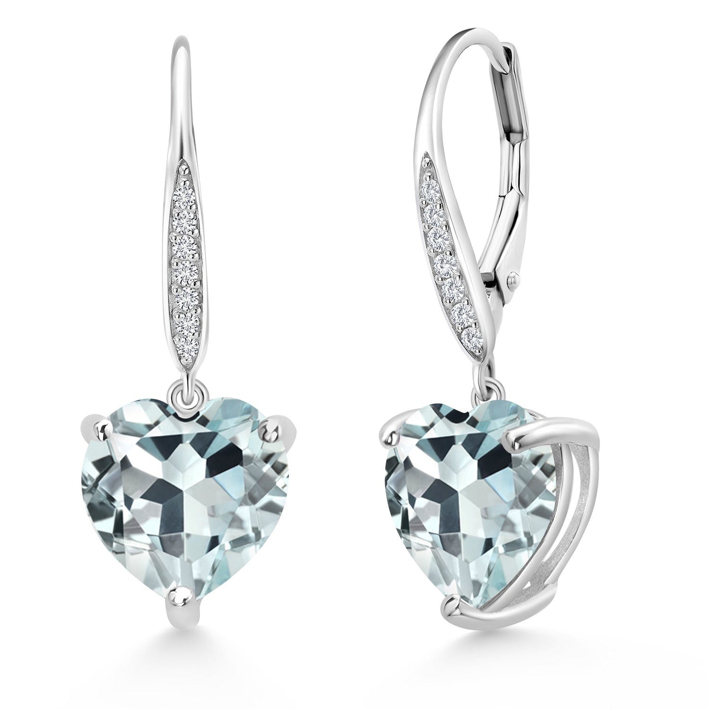 925 Sterling Silver 10MM Heart Shape Gemstone Birthstone and White Lab Grown Diamond Leverback Dangle Drop Earrings | Gold Earrings For Women