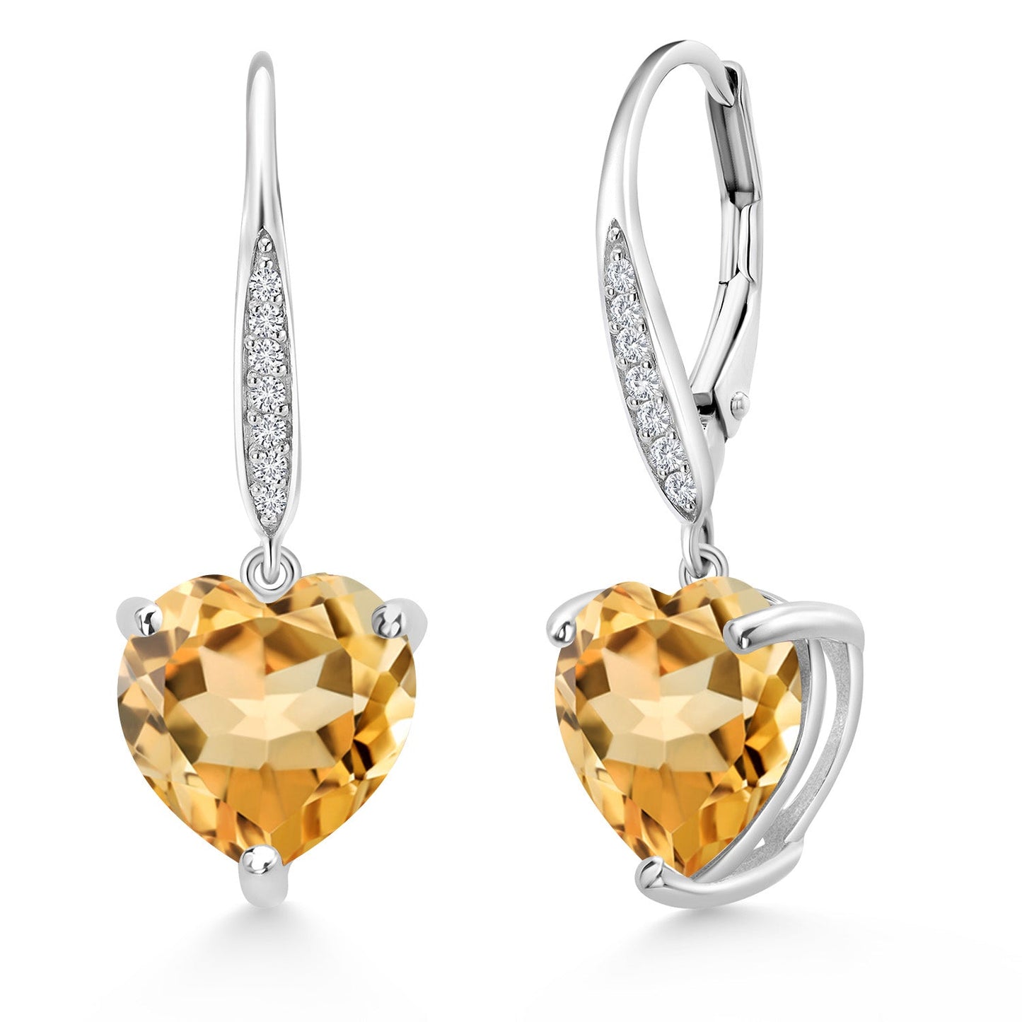925 Sterling Silver 10MM Heart Shape Gemstone Birthstone and White Lab Grown Diamond Leverback Dangle Drop Earrings | Gold Earrings For Women