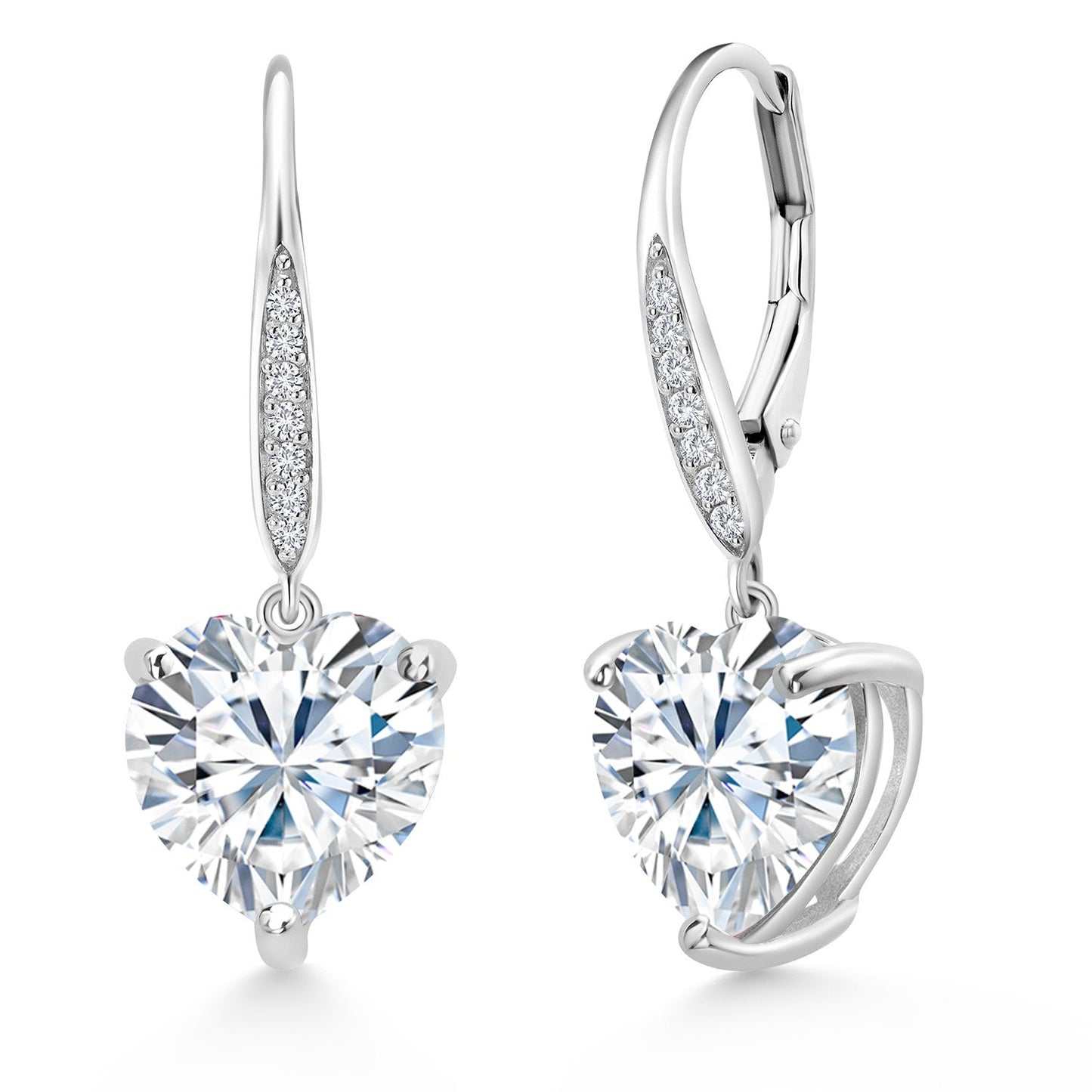 925 Sterling Silver 10MM Heart Shape Gemstone Birthstone and White Lab Grown Diamond Leverback Dangle Drop Earrings | Gold Earrings For Women