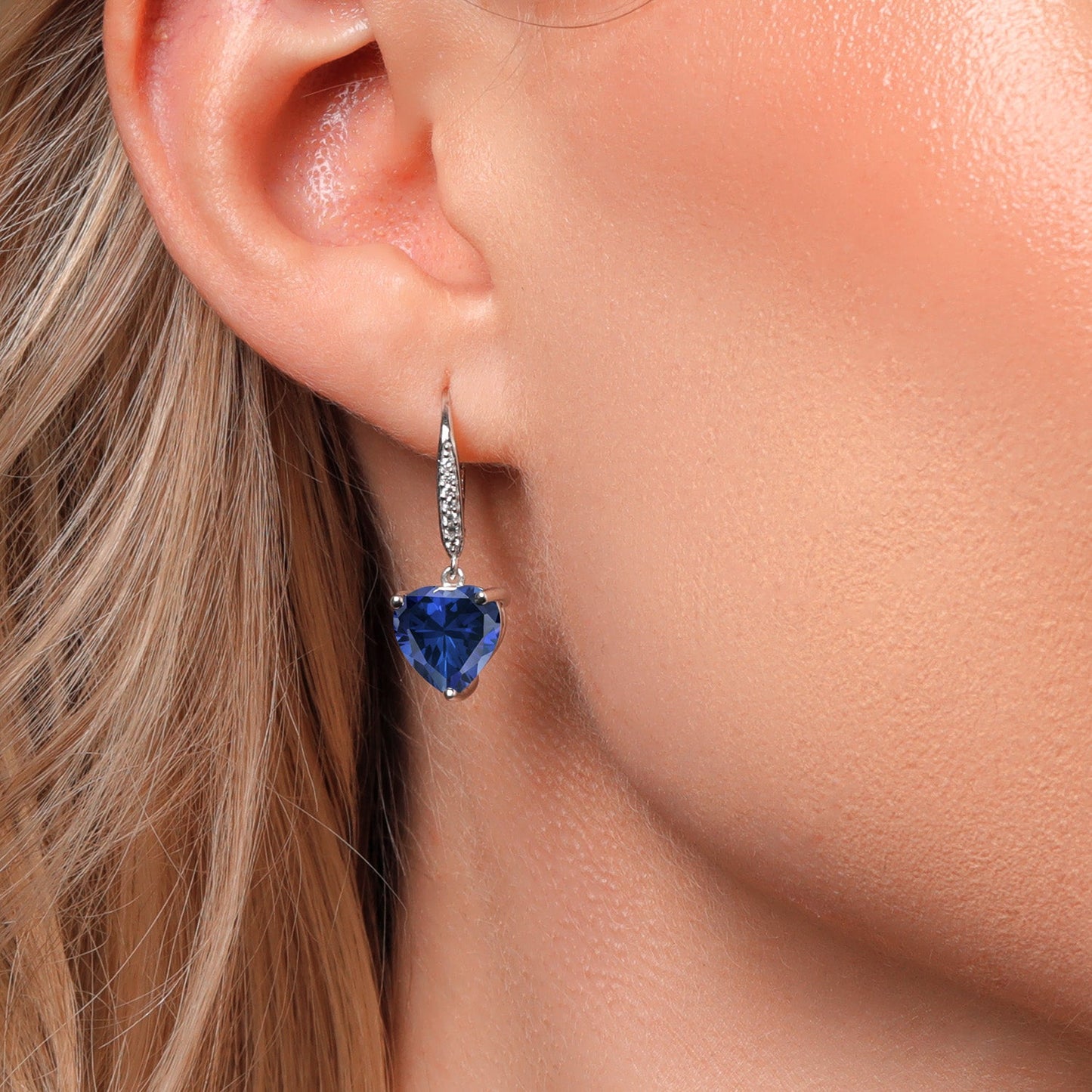 925 Sterling Silver 10MM Heart Shape Gemstone Birthstone and White Lab Grown Diamond Leverback Dangle Drop Earrings | Gold Earrings For Women