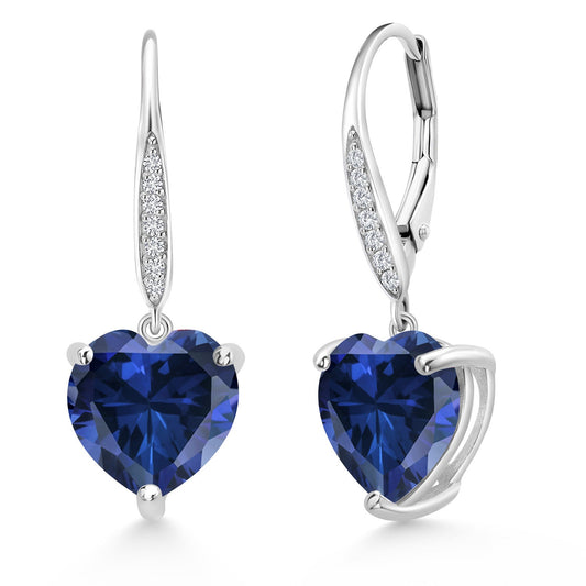 925 Sterling Silver 10MM Heart Shape Gemstone Birthstone and White Lab Grown Diamond Leverback Dangle Drop Earrings | Gold Earrings For Women