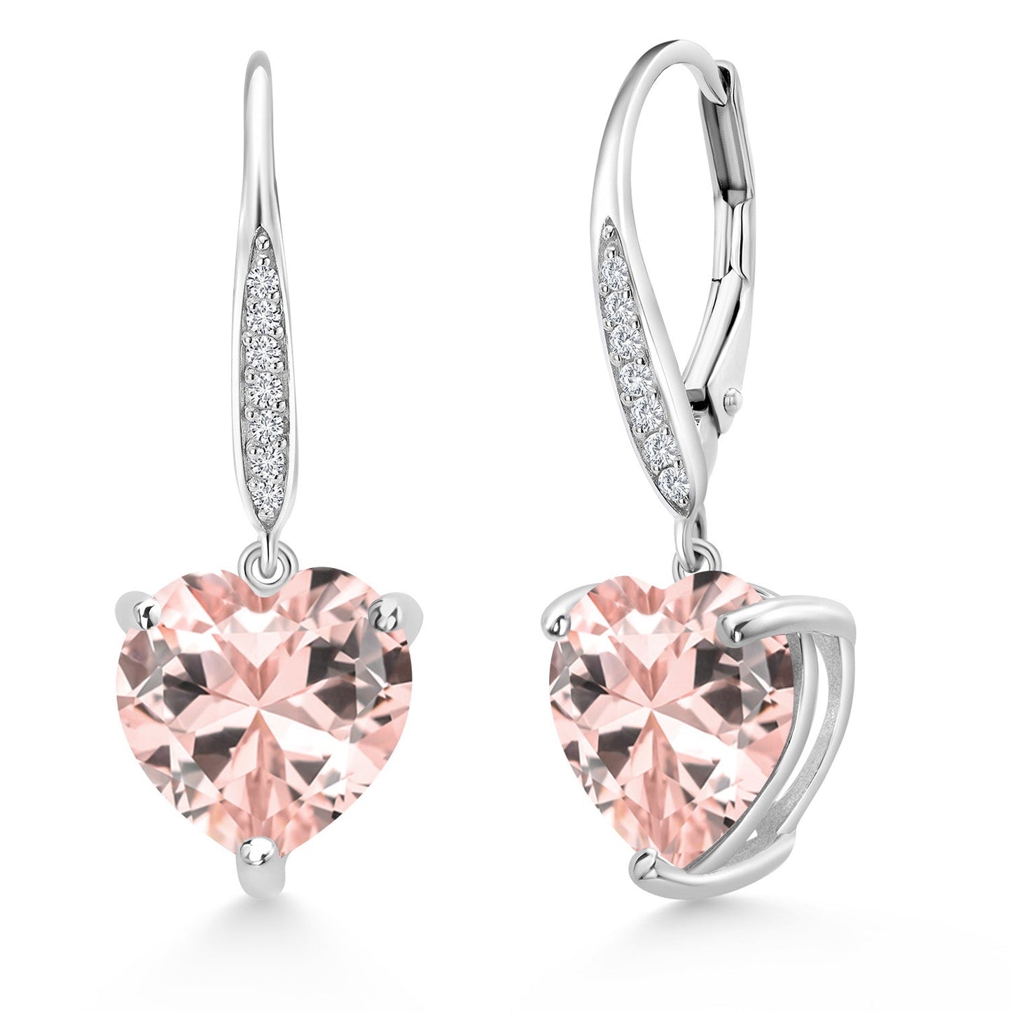 925 Sterling Silver 10MM Heart Shape Gemstone Birthstone and White Lab Grown Diamond Leverback Dangle Drop Earrings | Gold Earrings For Women