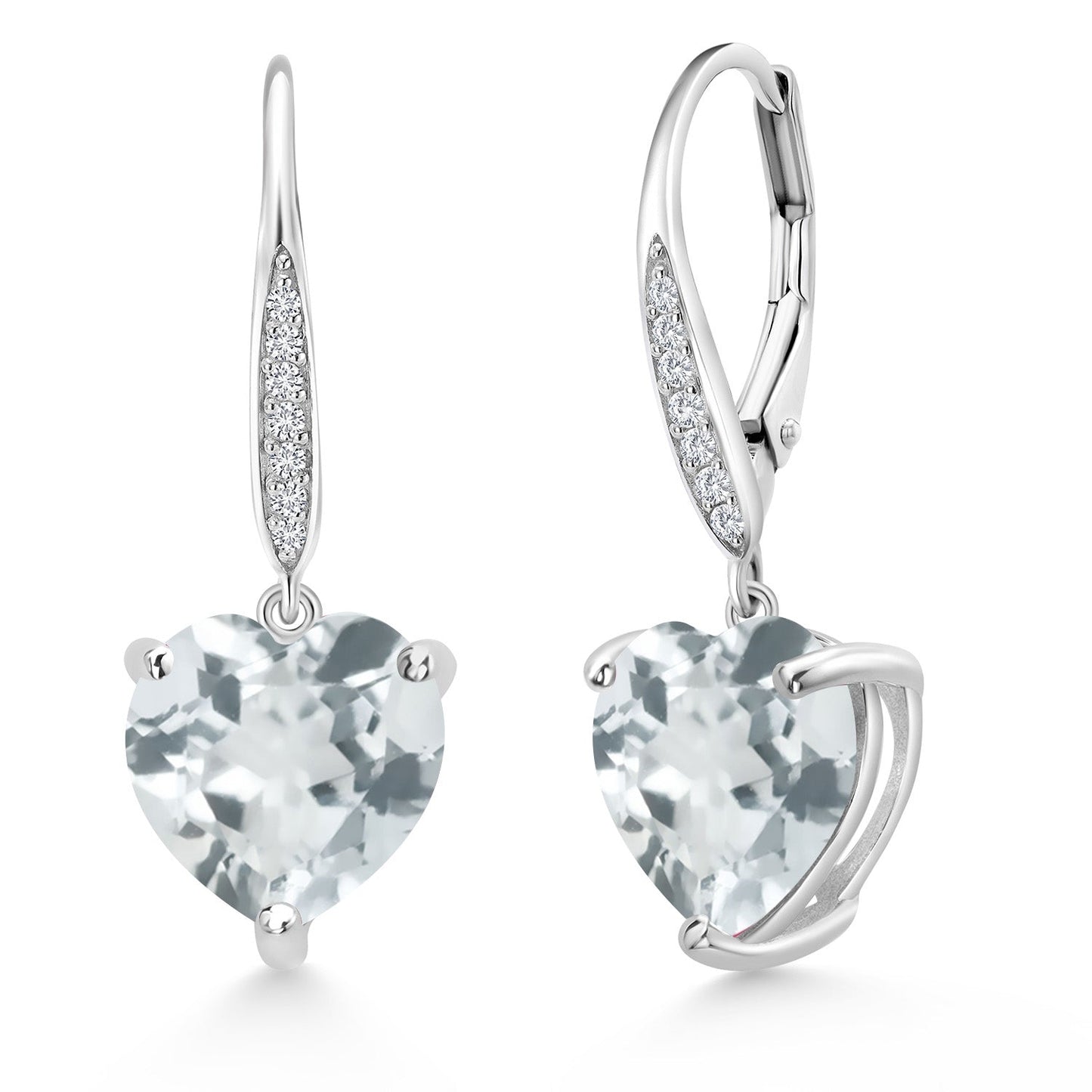 925 Sterling Silver 10MM Heart Shape Gemstone Birthstone and White Lab Grown Diamond Leverback Dangle Drop Earrings | Gold Earrings For Women