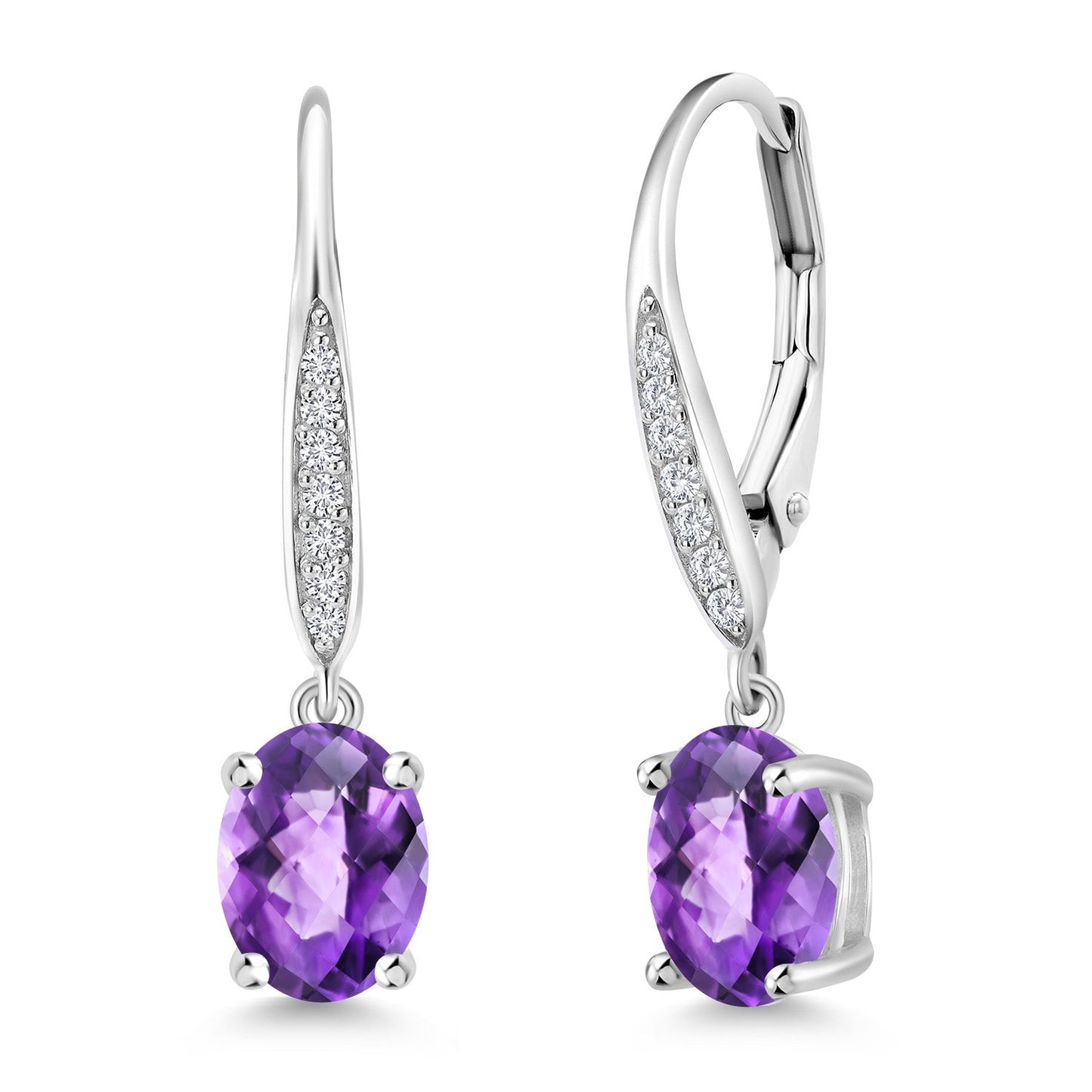 Dangle Drop Earrings For Women | 925 Sterling Silver | 8X6MM Oval Gemstone Birthstone and White Lab Grown Diamond Leverback Earrings