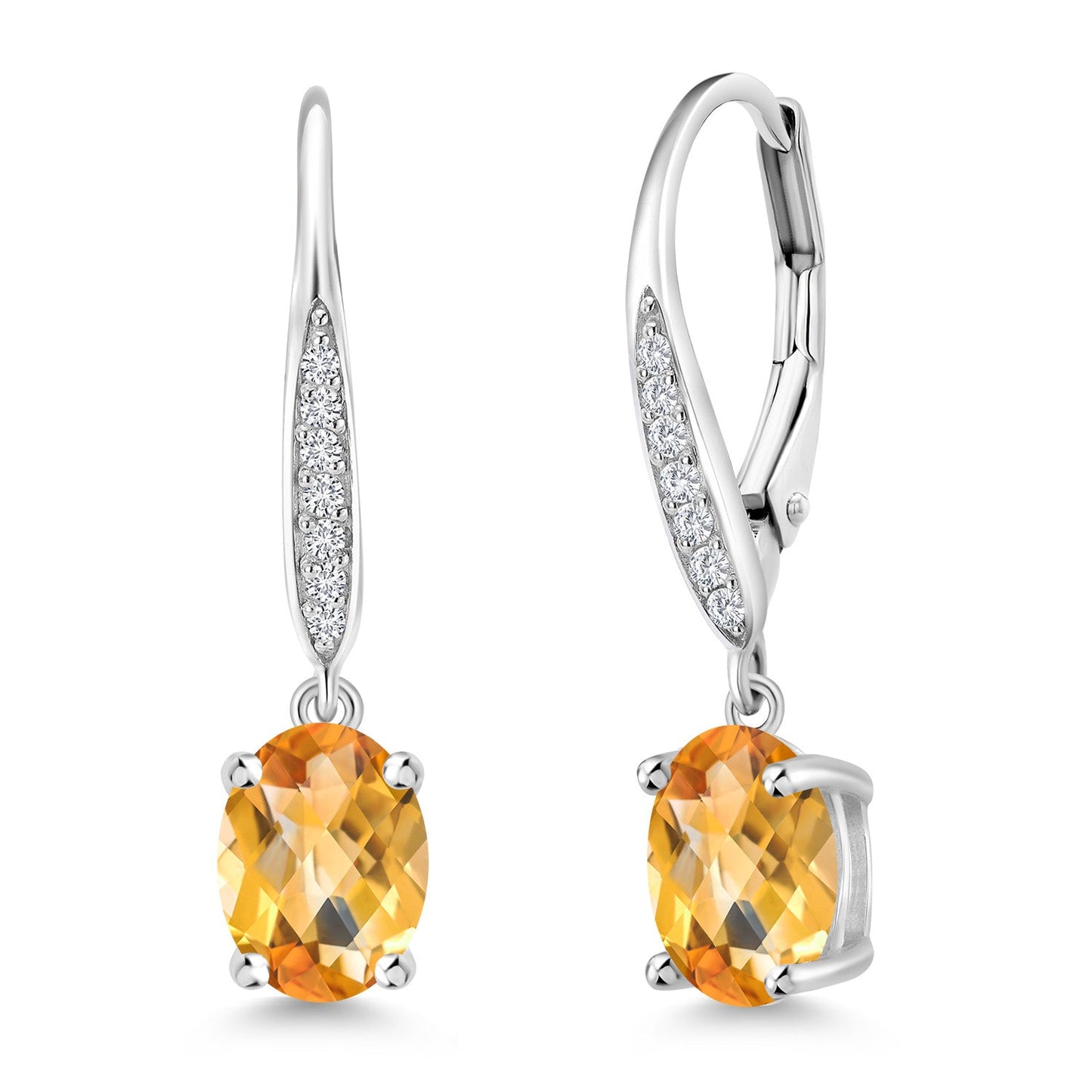 Dangle Drop Earrings For Women | 925 Sterling Silver | 8X6MM Oval Gemstone Birthstone and White Lab Grown Diamond Leverback Earrings