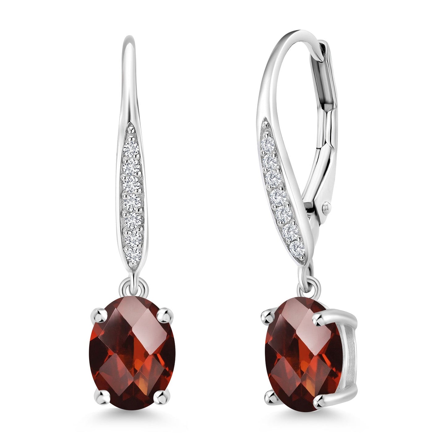 Dangle Drop Earrings For Women | 925 Sterling Silver | 8X6MM Oval Gemstone Birthstone and White Lab Grown Diamond Leverback Earrings