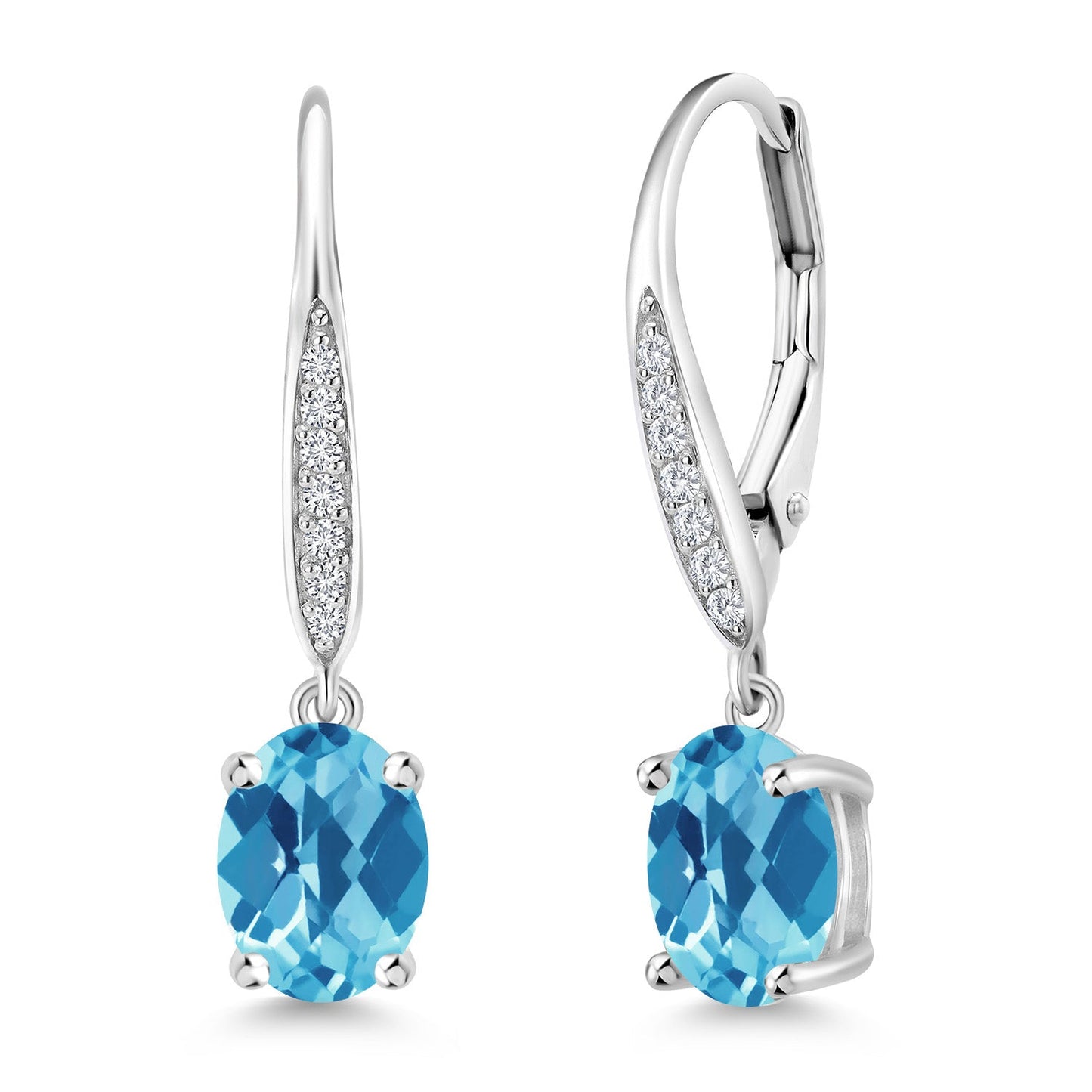 Dangle Drop Earrings For Women | 925 Sterling Silver | 8X6MM Oval Gemstone Birthstone and White Lab Grown Diamond Leverback Earrings