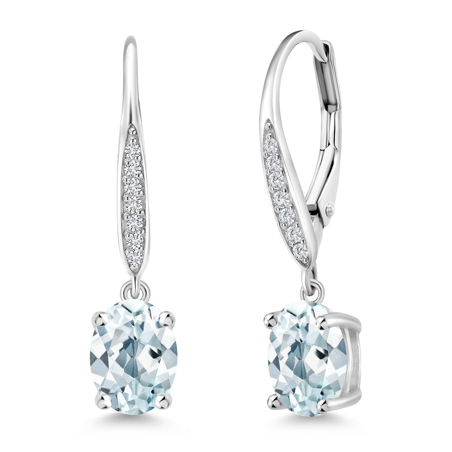 Dangle Drop Earrings For Women | 925 Sterling Silver | 8X6MM Oval Gemstone Birthstone and White Lab Grown Diamond Leverback Earrings